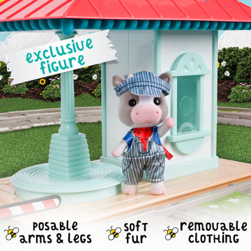 Honey Bee Acres Thistlestop Train Station, Complete Set with Miniature Doll Figure, 19 Pieces