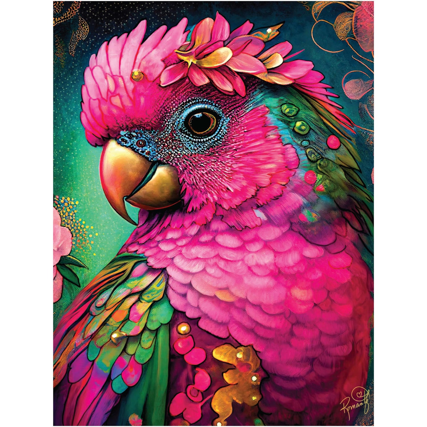 550 Piece Puzzle for Adults - Hard, Difficult, Challenging Jigsaw - Queen's Aviary by Petra - RomantzArt Bird Puzzle - 24x18 Inches