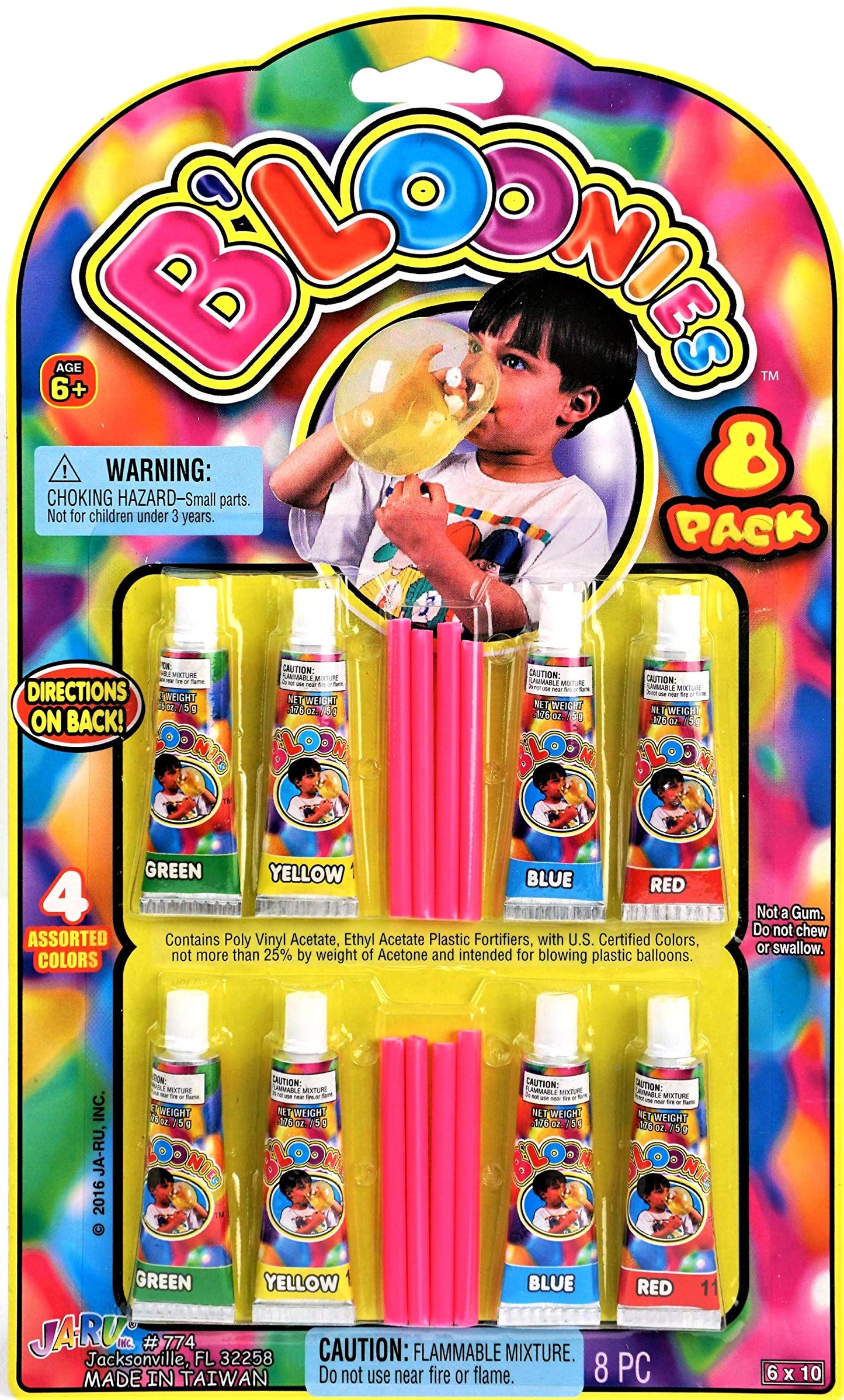 JA-RU Bloonies Magic Plastic Bubbles with Straw (1 Pack/ 8 Tube) Super Elastic Bubble Balloons for Kids. 90s Toys Nostalgia, Bubble Party Favors