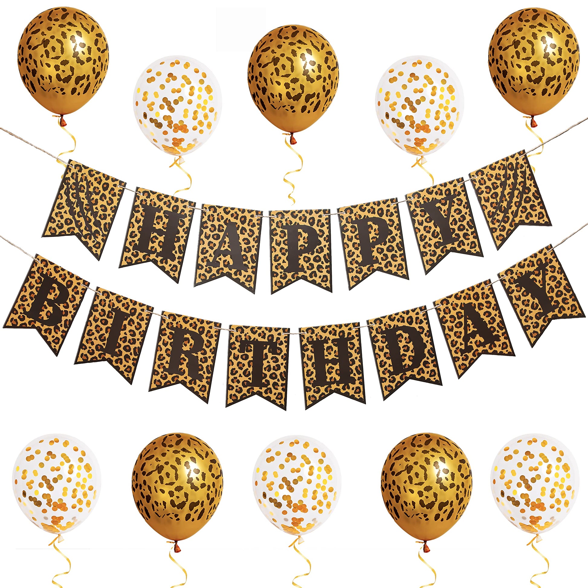 Pirese Cheetah Happy Birthday Banner - Cheetah Birthday Decorations, Leopard Party Decor, Safari Theme Party Supplies, Animal Print Party