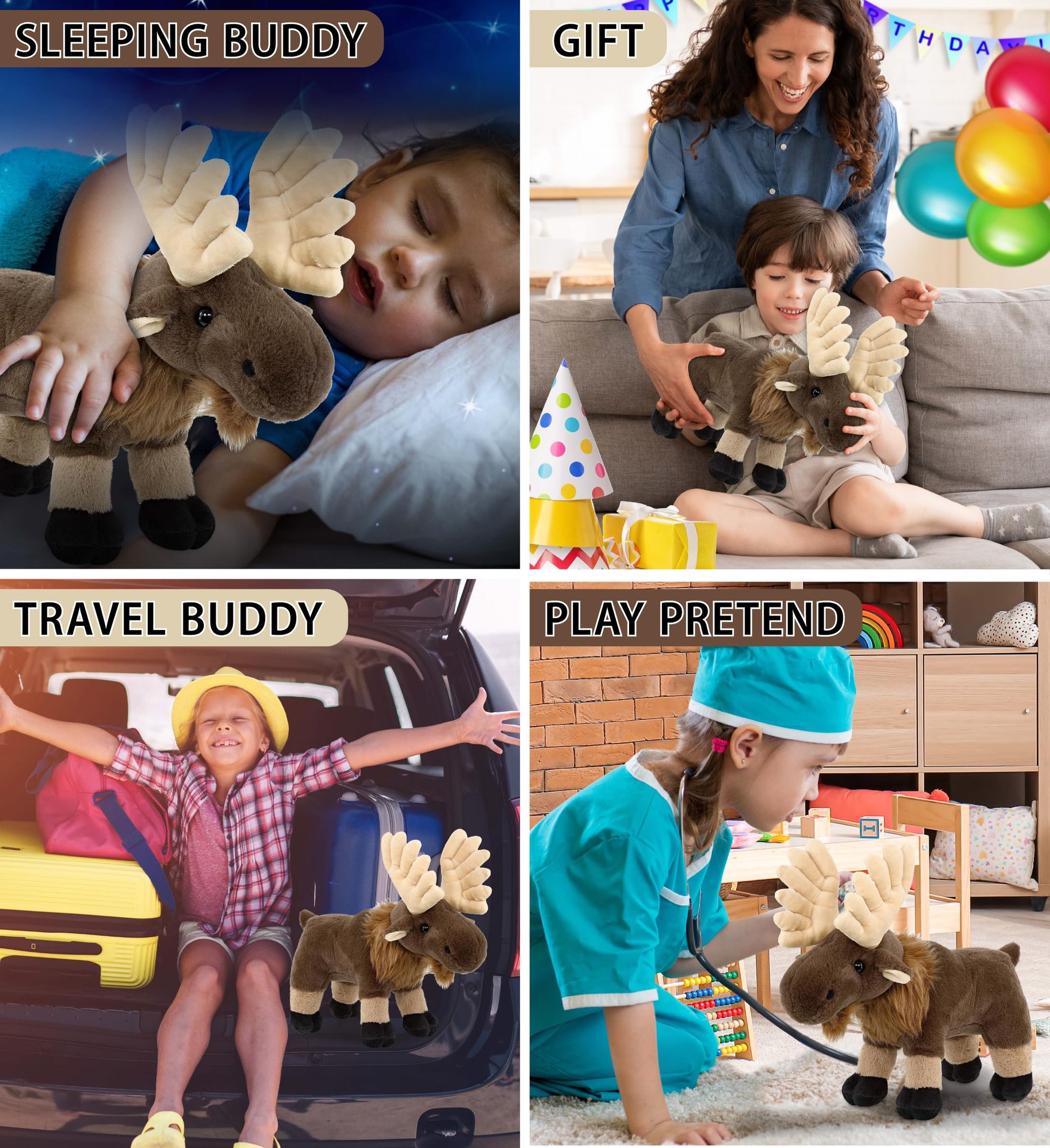 DolliBu Standing Moose Stuffed Animal - Soft Huggable Plush Toy, Adorable Playtime Cuddle Gift, Super Soft Moose Doll for Kids and Adults - 8 inches