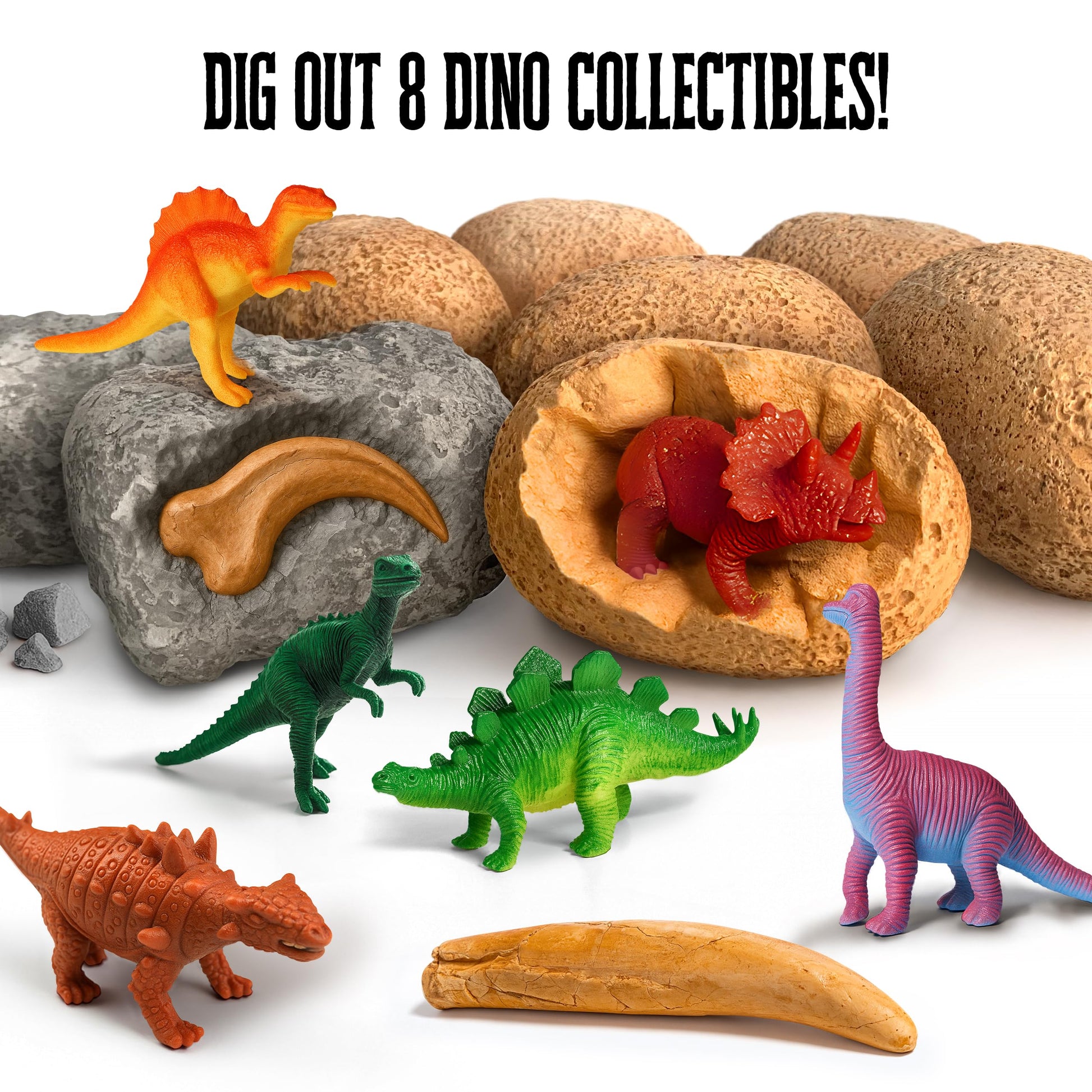 Thames & Kosmos I Dig It! Dinos - Dinosaur Eggs Excavations | 8 Dig-Out Kits, Unearth Dinosaur Figurines, a T. Rex Claw & Tooth Replica, Includes