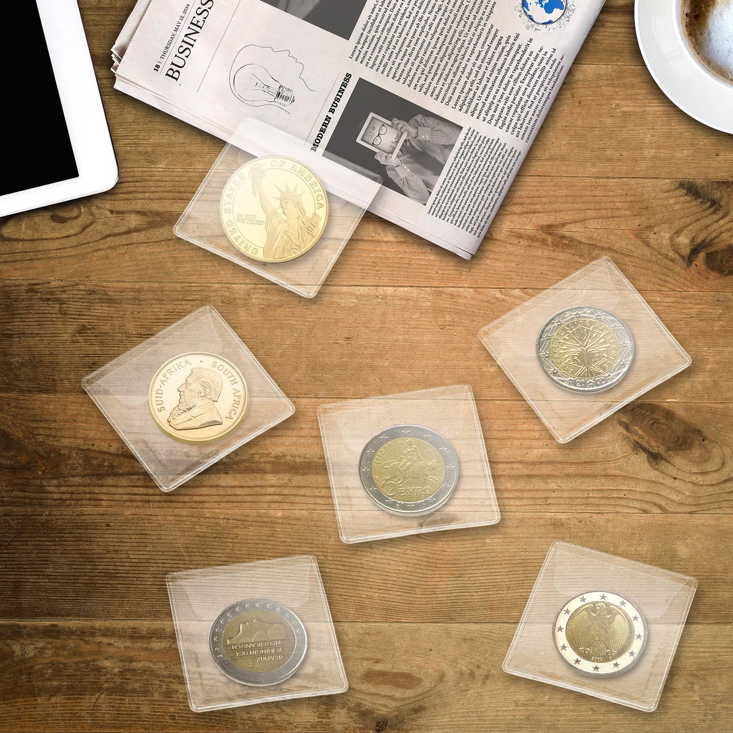 Axigundaone 300 Pack Single Pocket Coin Sleeves, Individual Clear Coin Holders Sleeves, Plastic Coins Pockets Protectors for Collectors (2.2 x 2.2