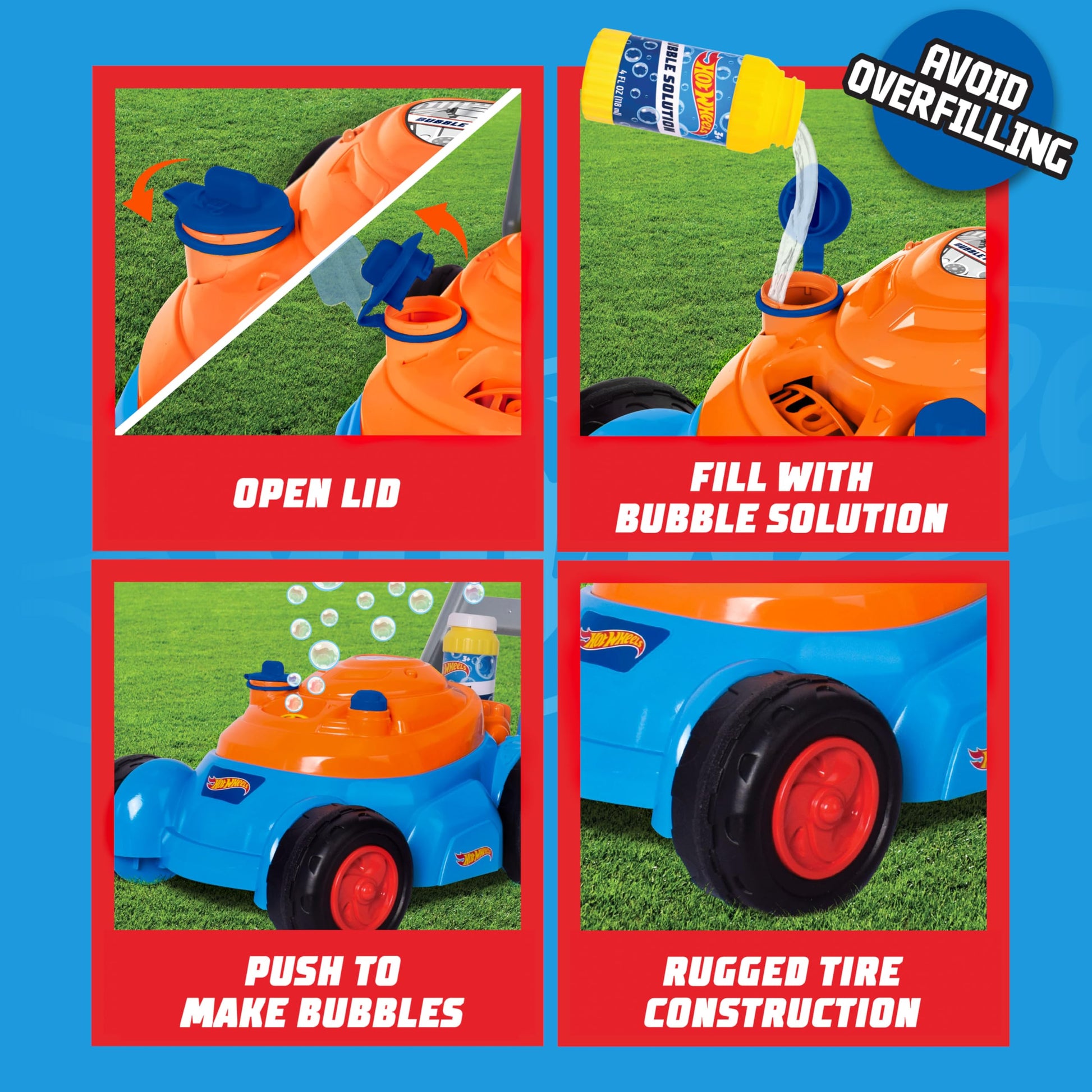Hot Wheels™ Bubble Lawn Mower for Toddlers, Bubble Blowing Machines, Indoor/Outdoor Gardening Toy, Birthday Gift for Prechool Girls and Boys, No