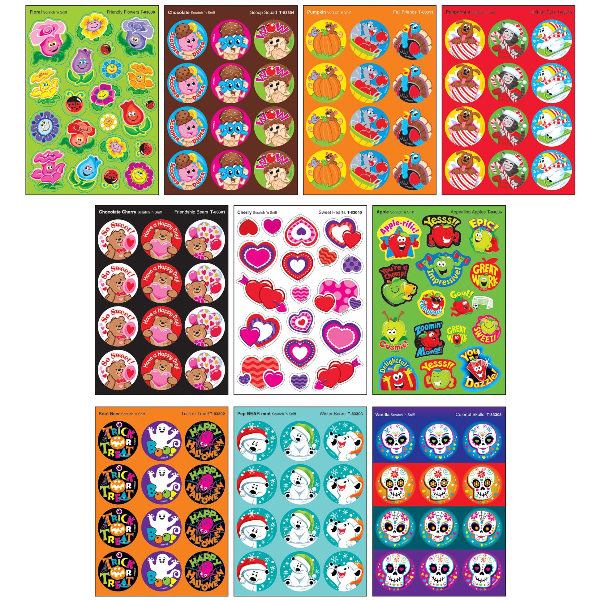 All Year Cheer Stinky Stickers Variety Pack by TREND Enterprises, Inc.; 336 ct.; 70 Designs, 8 scents