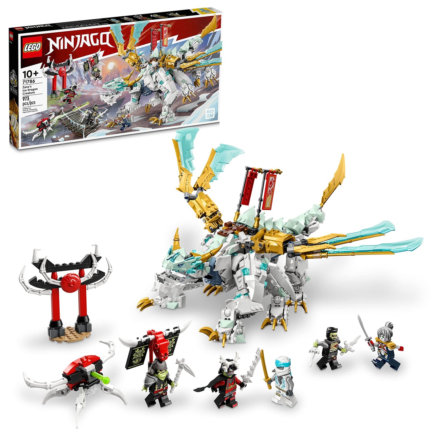 LEGO NINJAGO Zane’s Ice Dragon Creature 71786, 2in1 Dragon Toy to Action Figure Warrior, Model Building Kit, Construction Set for Kids with 5