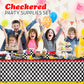 Checkered Party Supplies Set Serves 24 - Checkered Flag Plates, Cups, Napkins, Cutlery - For Race Car Birthday Party Supplies Table Ware Decorations