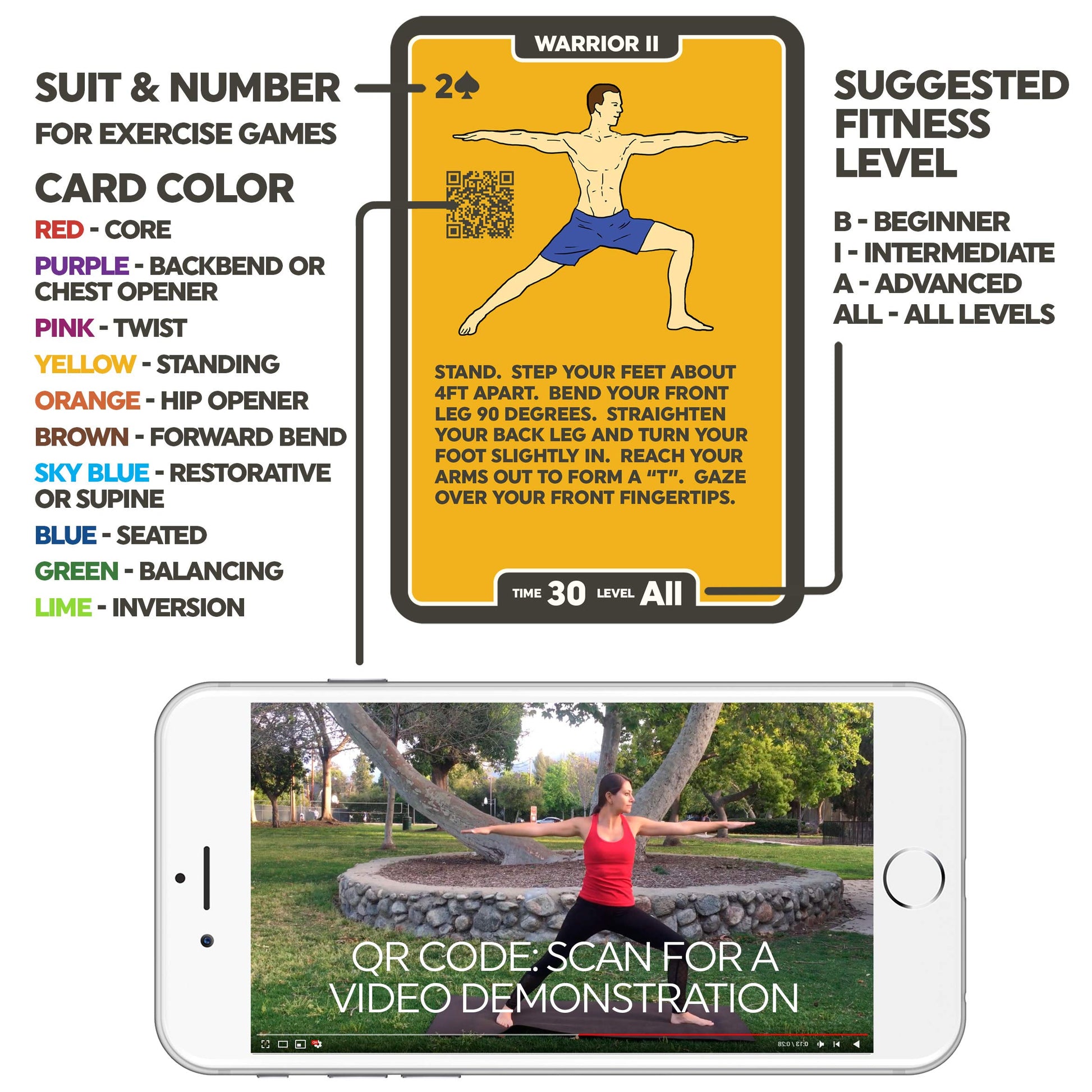 Stack 52 Yoga Exercise Cards: Designed by Certified Yoga Instructor.
