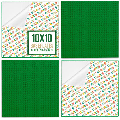 Barcaloo Peel and Stick Self Adhesive Baseplates Mat - 4 Pack 10x10 Inch Adhesive Base Board for Building Brick Table, Green Panels for Table Top Play