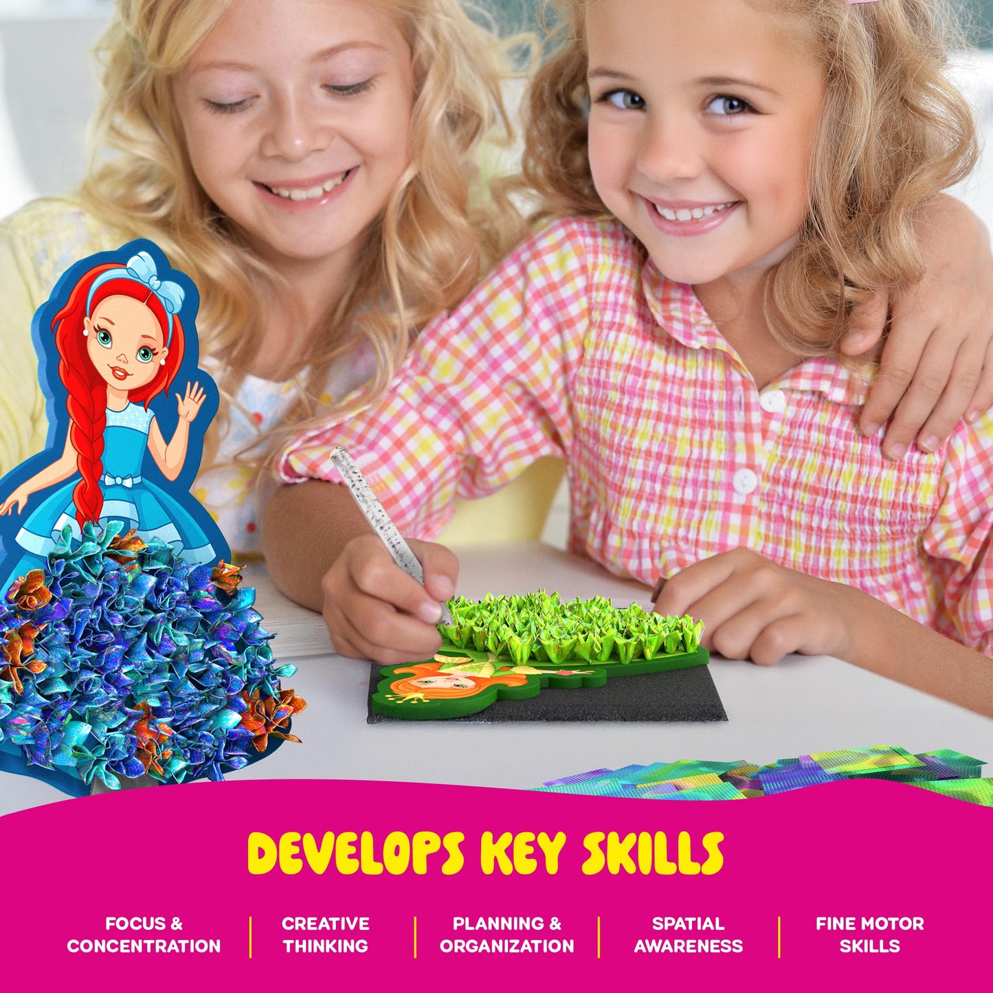 Dan&Darci Jab Jab Art Magical Princesses Kit - Gifts for 5 Year Old Girls - Arts and Crafts for Kids Ages 4-8, 4-6 - Mess-Free Craft - Birthday Gift