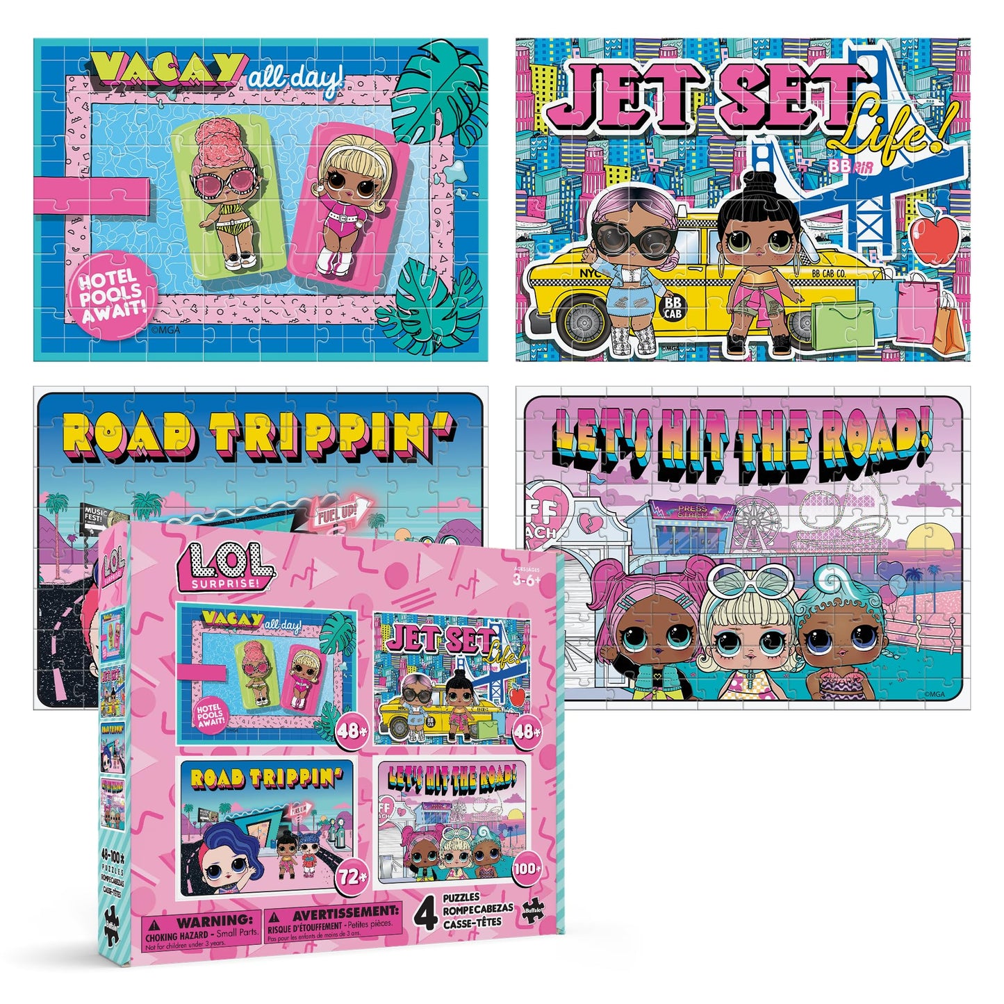 Buffalo Games - LOL - 4 X 1 Kids Multipack - LOL Travel - Multi Piece Jigsaw Puzzle for Adults -Challenging Puzzle Perfect for Game Nights - Finished