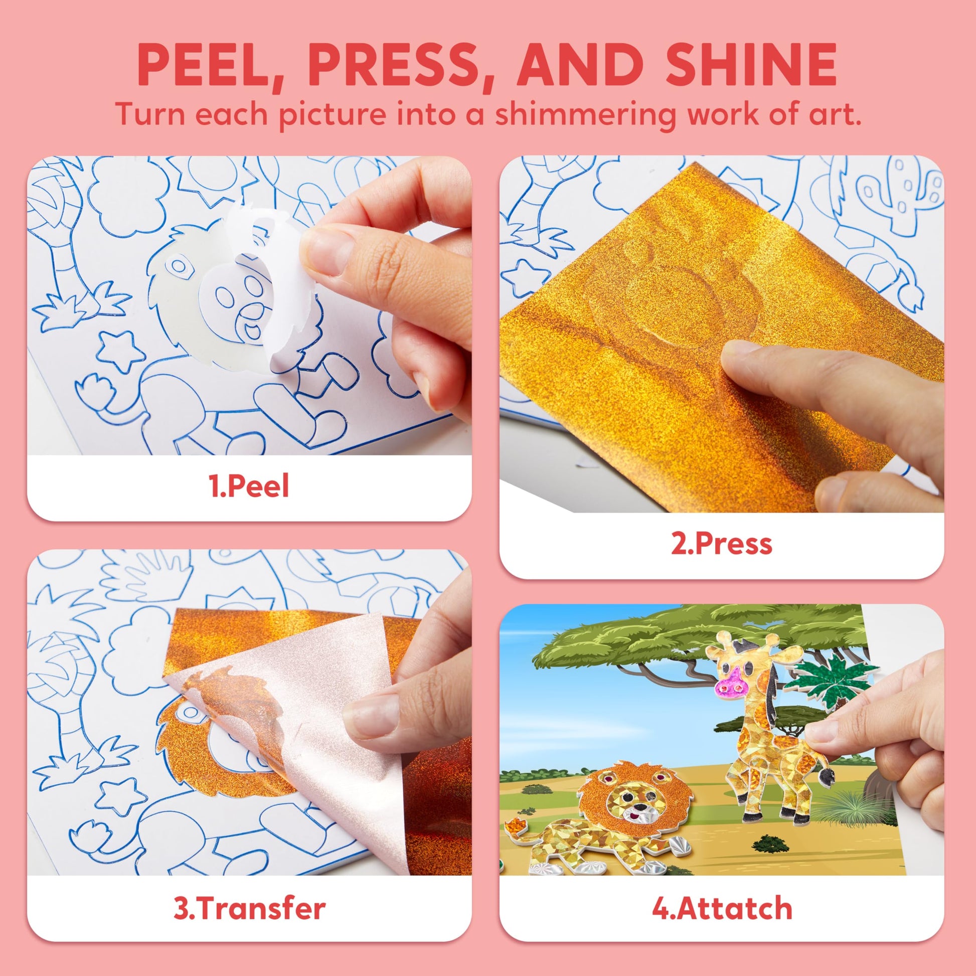 Klever Kits Foil Art Kit for Kids - Arts & Crafts Supplies, Mess Free Coloring, Animal Foil Foam Stickers, Creative Travel Toys, Birthday Gifts