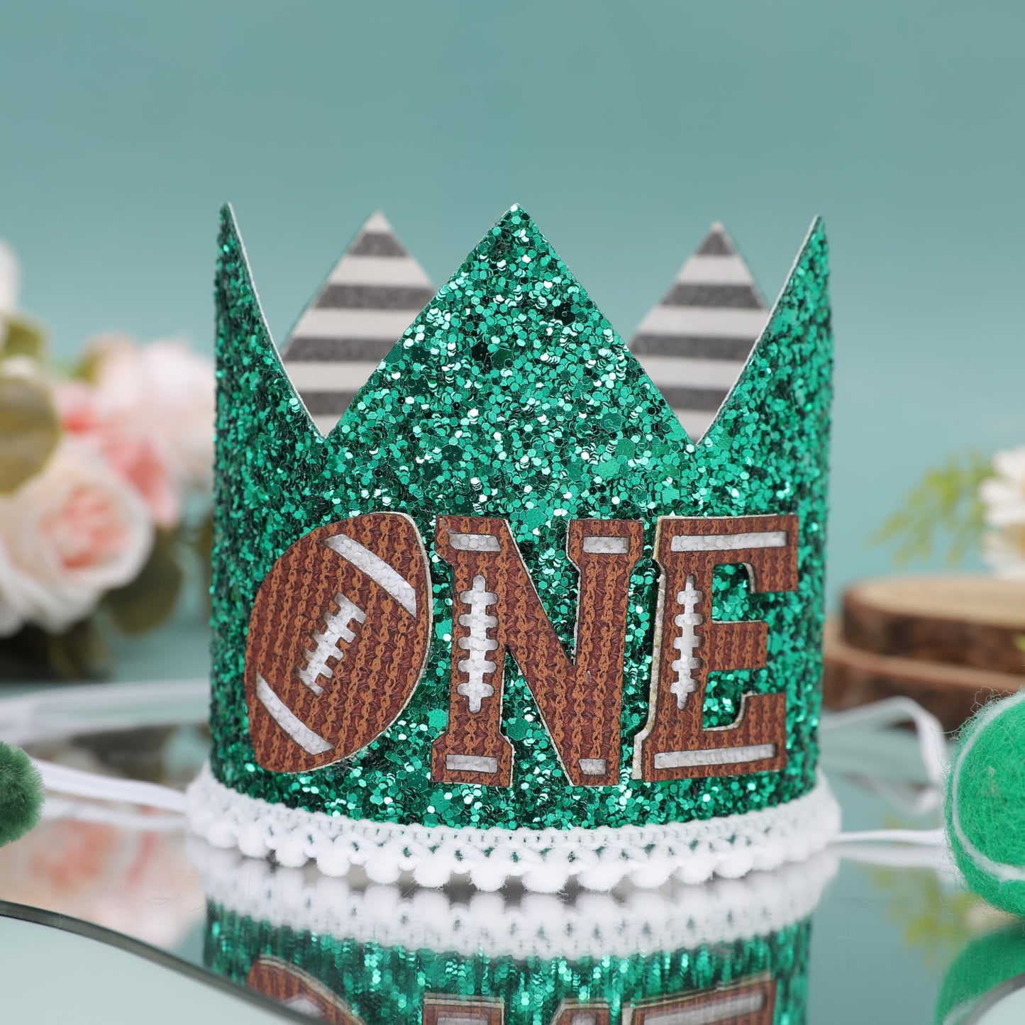 DSAANE Football Theme 1st Birthday Hat for Boys Girls, Sports Party Crown, Baby Shower Decorations, Cake Smash Photo Props, First Year Down
