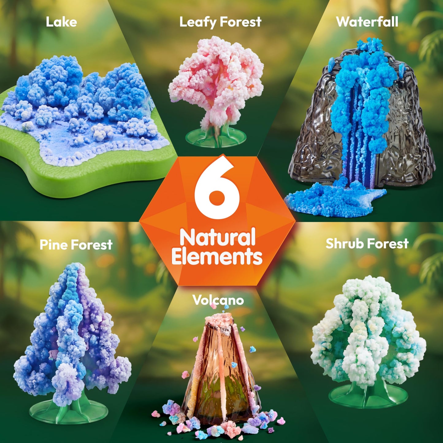 JOVA Klever Kits Crystal Land Growing Lab- Craft Kits for Kids Aged 8+ Science Gifts with 6 Unique Natural Elements and Light-Up Base, STEM Activities