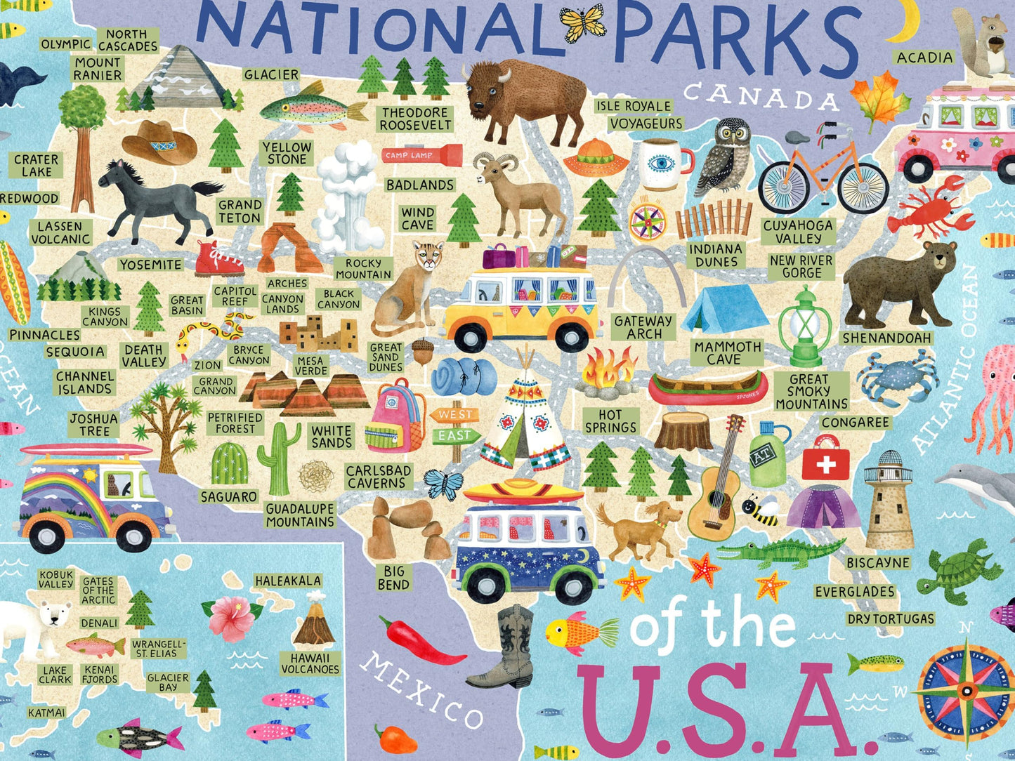 Ceaco - National Parks Map - 500 Piece Jigsaw Puzzle for Adults