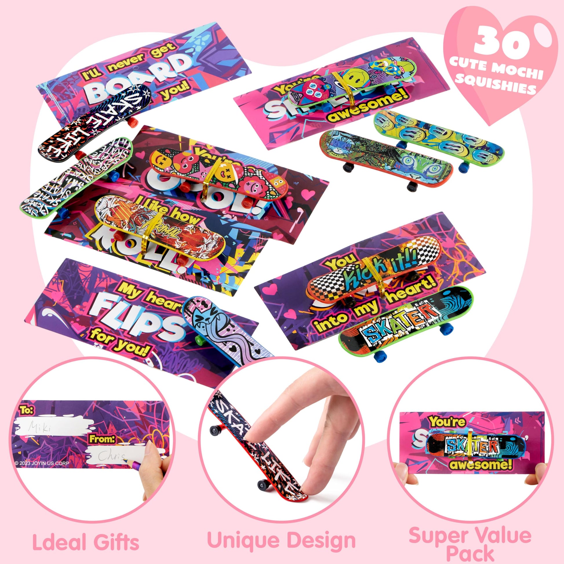JOYIN 30 Packs Valentine's Day Mini Finger Skateboards with Cards, Classroom Exchange Gift for Kids, Kids Toys Party Favor, Classroom and Holiday