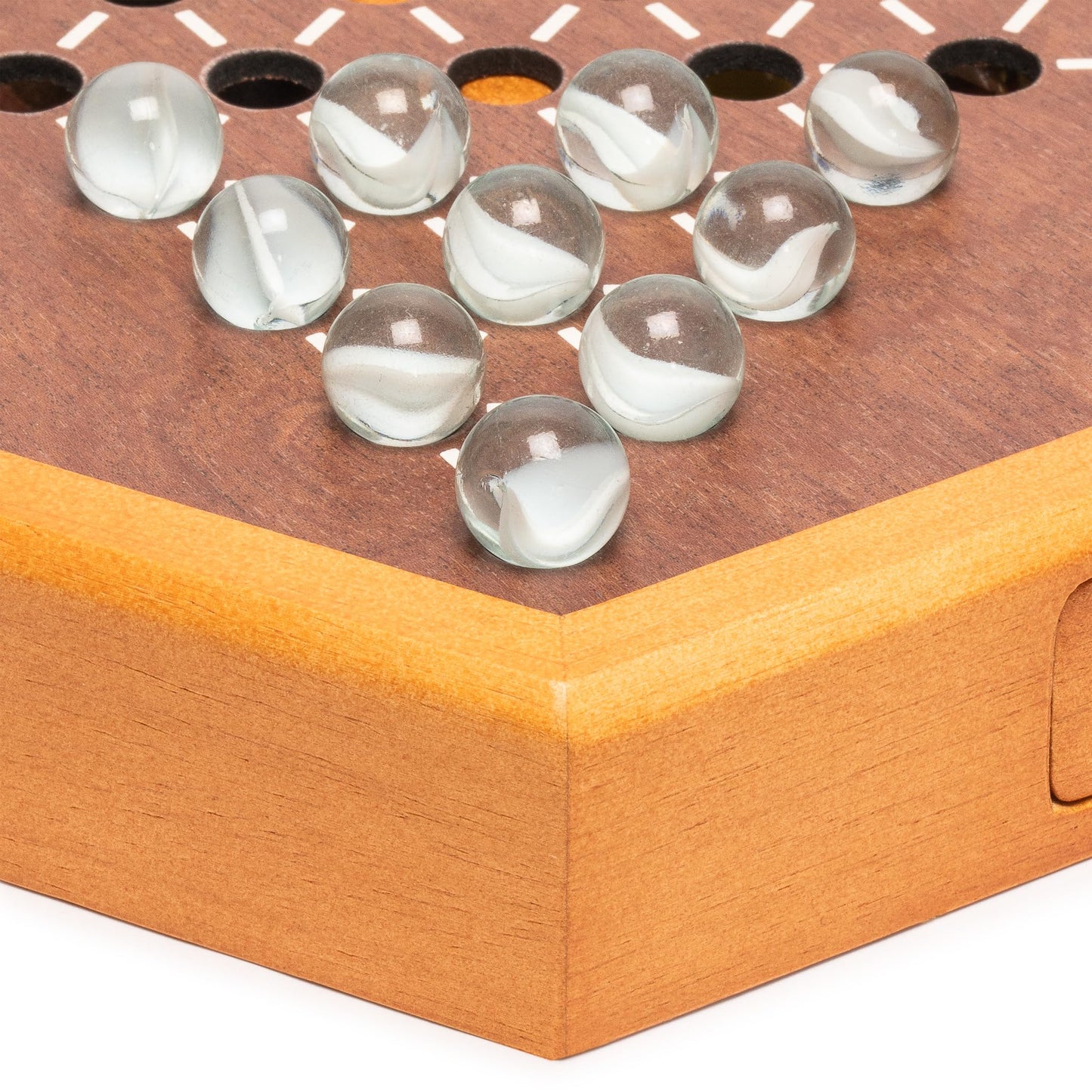 Yellow Mountain Imports Wooden Chinese Checkers Halma Board Game Set - 15.7 x 13.6 Inches - with Drawers and Glass Marbles