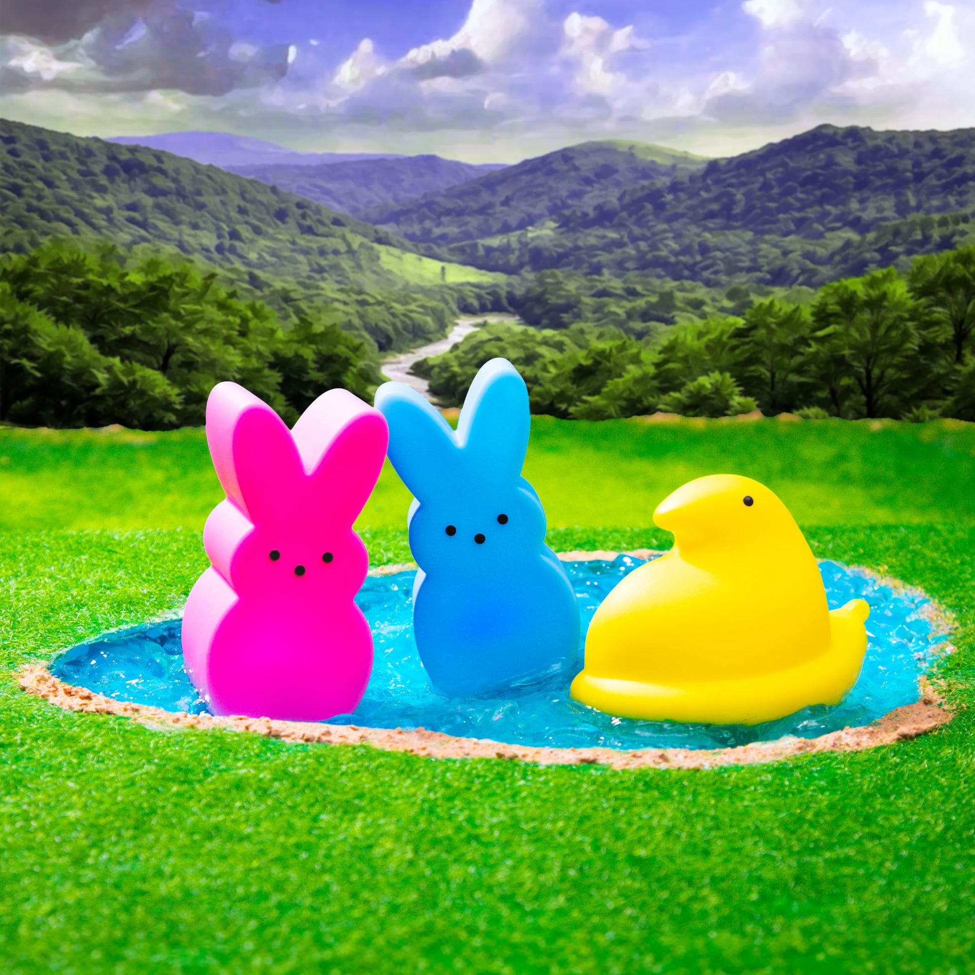 Peeps Light Up Easter Bathroom Toys for Kids, 3 Pack Bunny and Chick LED Night Bath Toys, Glowing Waterproof Novelty Toy Set for Easter Baskets, Party