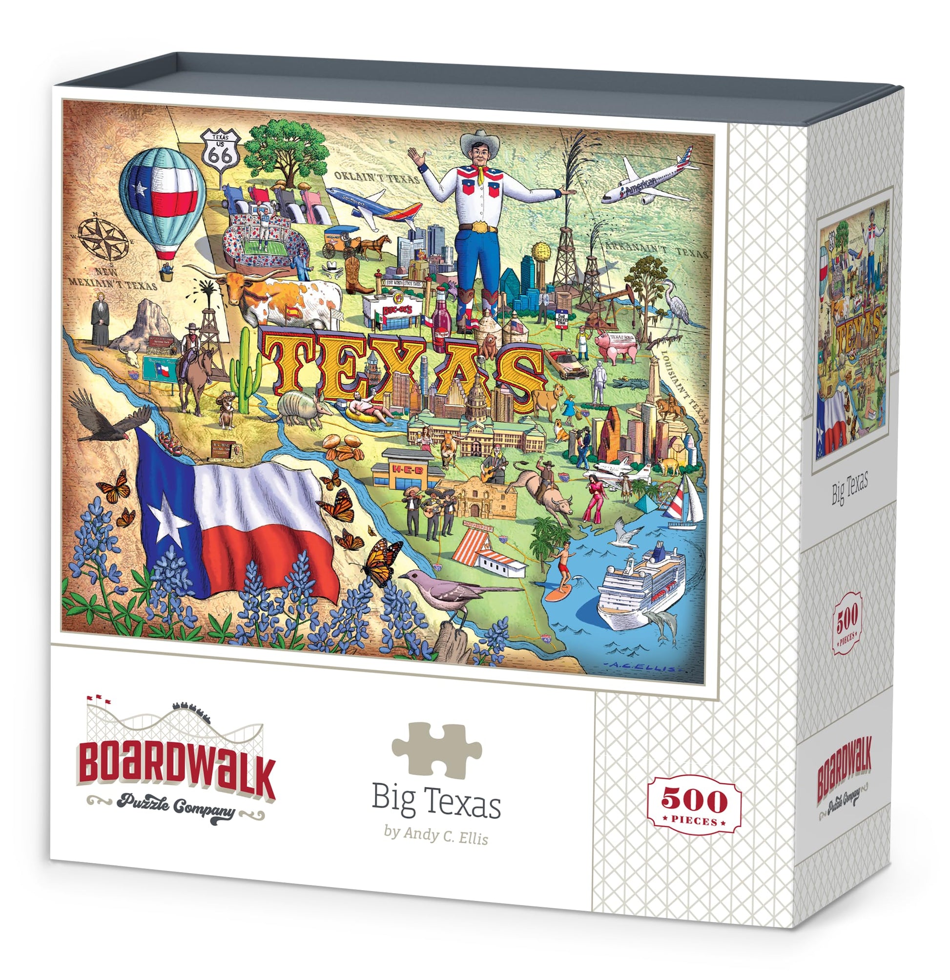 Boardwalk Big Texas 500 Piece Jigsaw Puzzle Fun Travel State Puzzles with Premium Box, Gift for Adults and Family 16"x20"