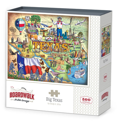 Boardwalk Big Texas 500 Piece Jigsaw Puzzle Fun Travel State Puzzles with Premium Box, Gift for Adults and Family 16"x20"