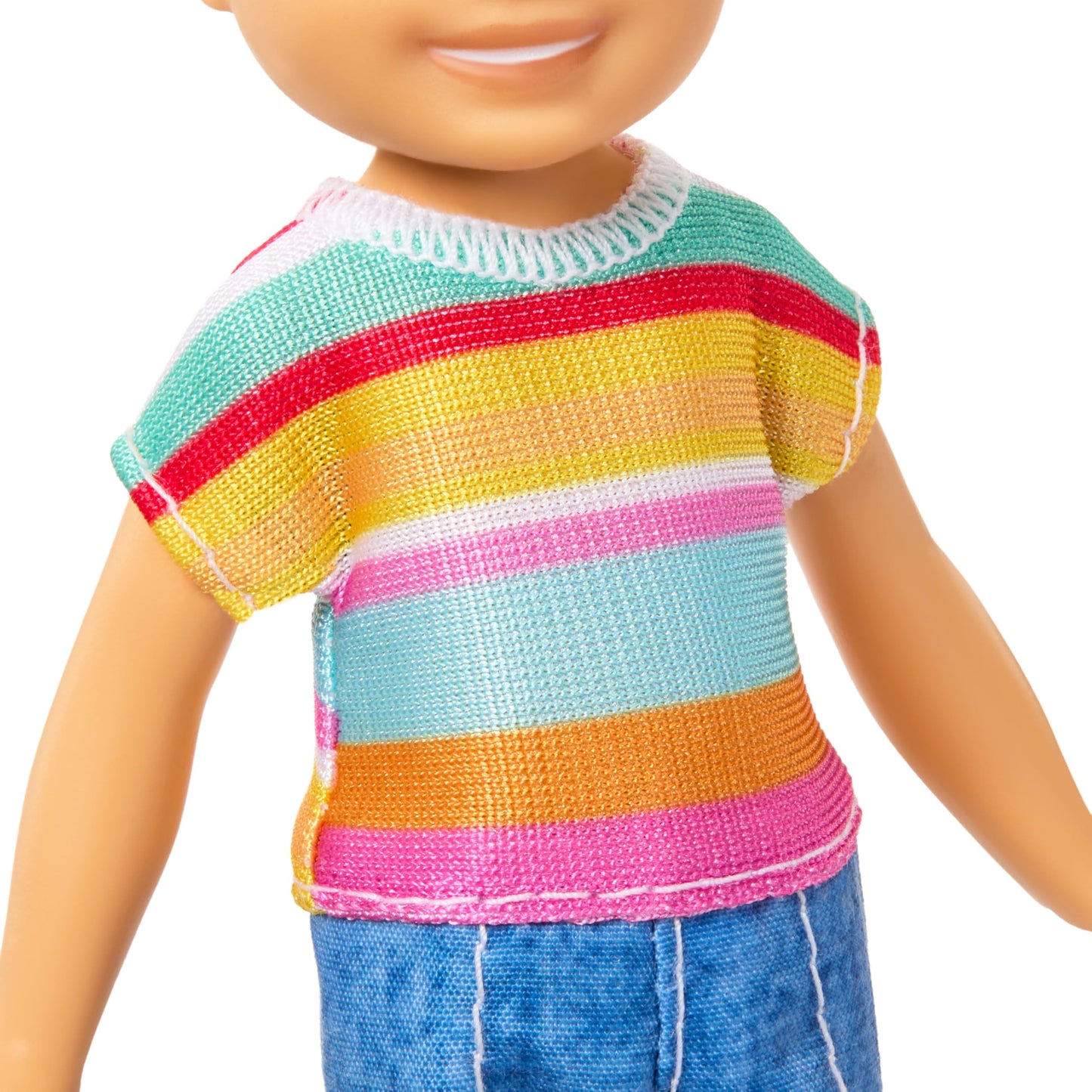 Barbie Club Chelsea Koji 6-Inch Boy Small Doll with Brunette Hair Wearing Removable Striped Shirt, Shorts & Shoes