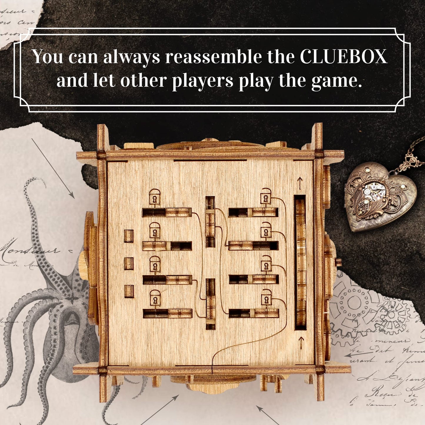iDventure Cluebox Nautilus, Escape Room in a Wooden Puzzle Box for Adults