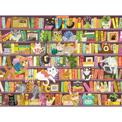 PLAYVIEW 1000 Pc Olivia Gibbs - Purple Cat Library - 27x20 Jigsaw Puzzle for Adults, Hard and Challenging Puzzle, Cute Cat Library Design, Difficult