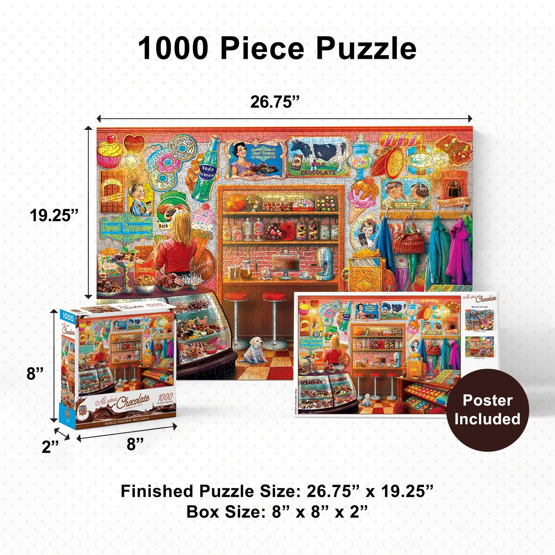 MasterPieces Chocolate Shop 1000 Piece Jigsaw Puzzle for Adults & Family - Matte Finish, Eco-Friendly, Bonus Poster - 19.25"x26.75"