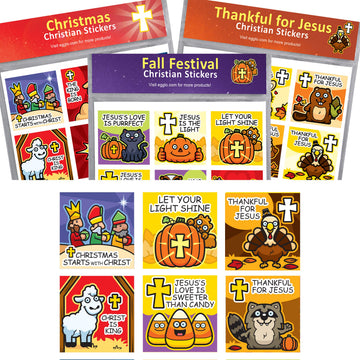 Christian Holiday Stickers for Kids - (3-Pack) Fall, Thanksgiving & Christmas - Religious Toys, Gifts, Crafts, Stocking Stuffers, Party Supplies