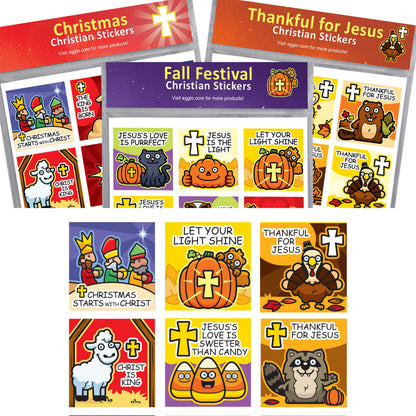 Christian Holiday Stickers for Kids - (3-Pack) Fall, Thanksgiving & Christmas - Religious Toys, Gifts, Crafts, Stocking Stuffers, Party Supplies