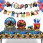 Partystadl 2 Pcs Monster Truck Party Tablecloth, Disposable Plastic Blue Rectangular Table Cloth Race Car Table Cover for Kids Monster Truck Themed