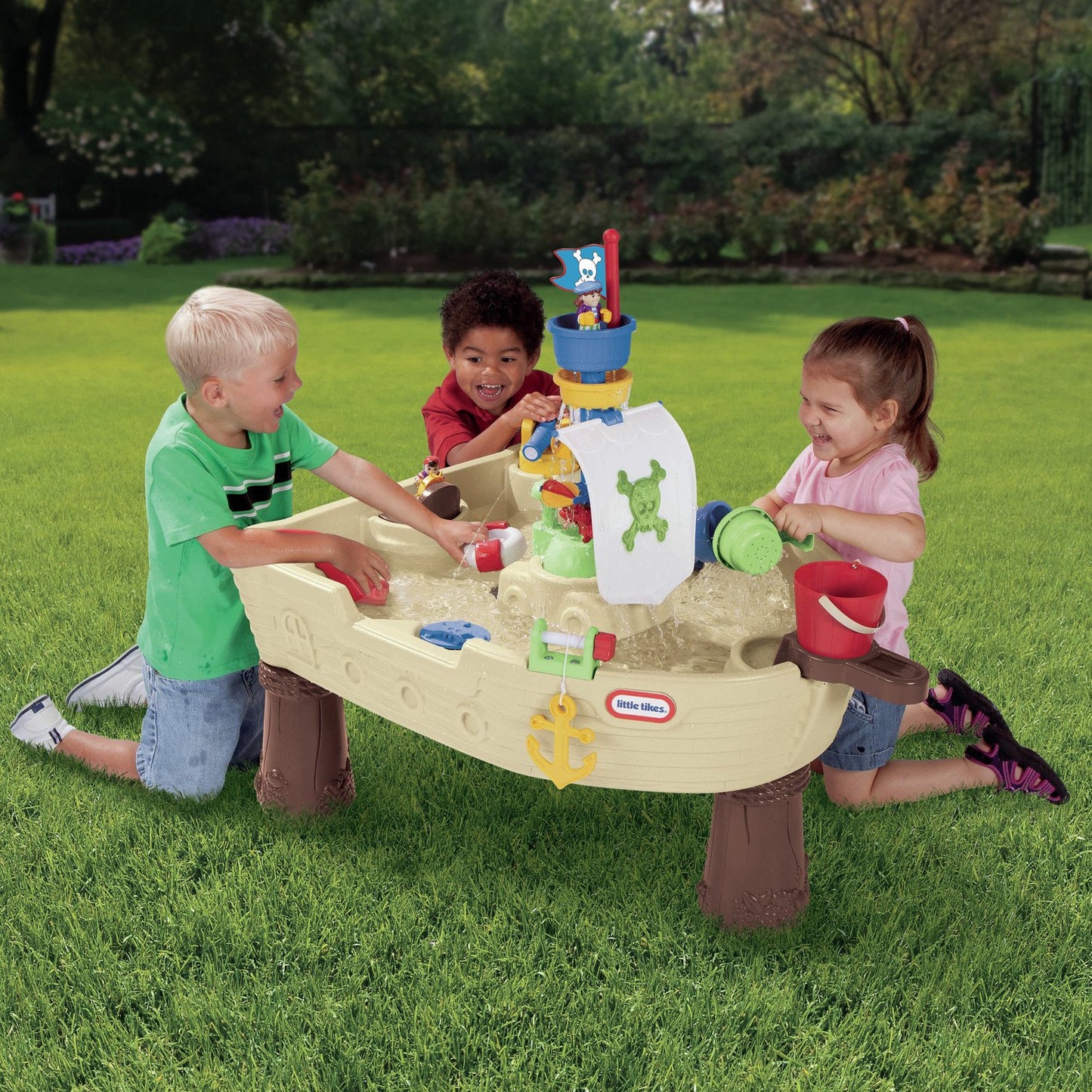 Little Tikes Anchors Away Pirate Ship Water Table - Water Play Table Loaded with Spinning Features - Steering Wheel Spins and Squirt Water from Water