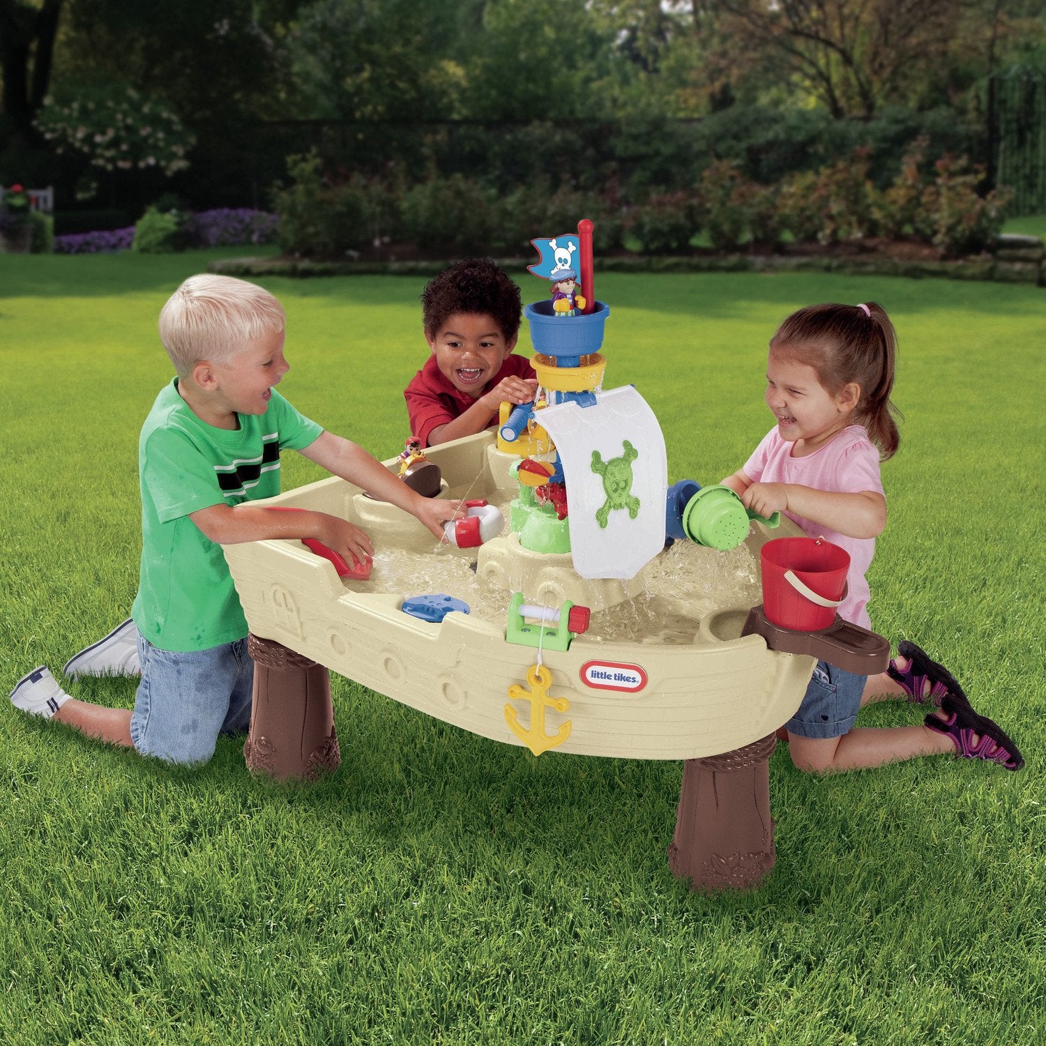 Little Tikes Anchors Away Pirate Ship Water Table - Water Play Table Loaded with Spinning Features - Steering Wheel Spins and Squirt Water from Water