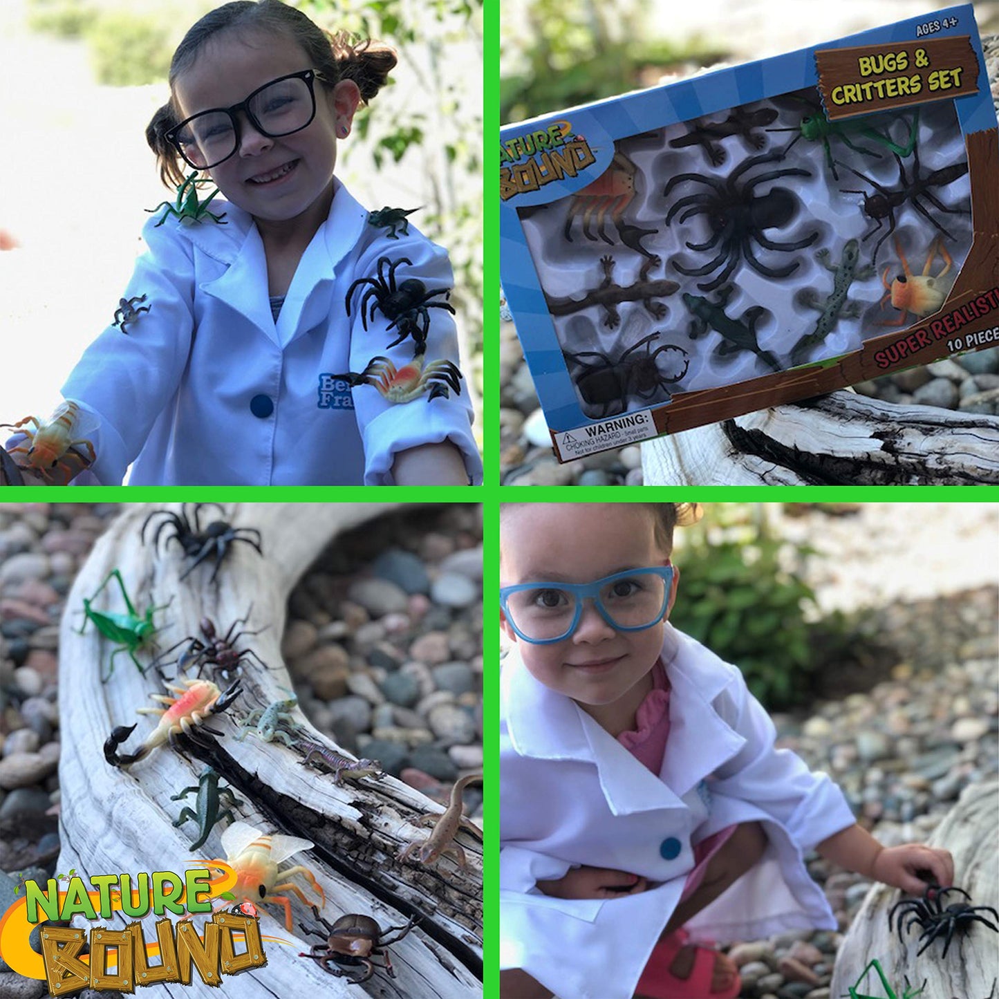 Nature Bound Toys Bugs & Critters Boxed Set with Toy Insect & Animal Figurines (10 Piece), Large