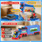 2-in-1 Toy Train Set for Toddler, Catapult Train Base with Movable Tower Crane, 8 Little Magnetic Trains, Light & Sound Effect, Ejection Car Truck