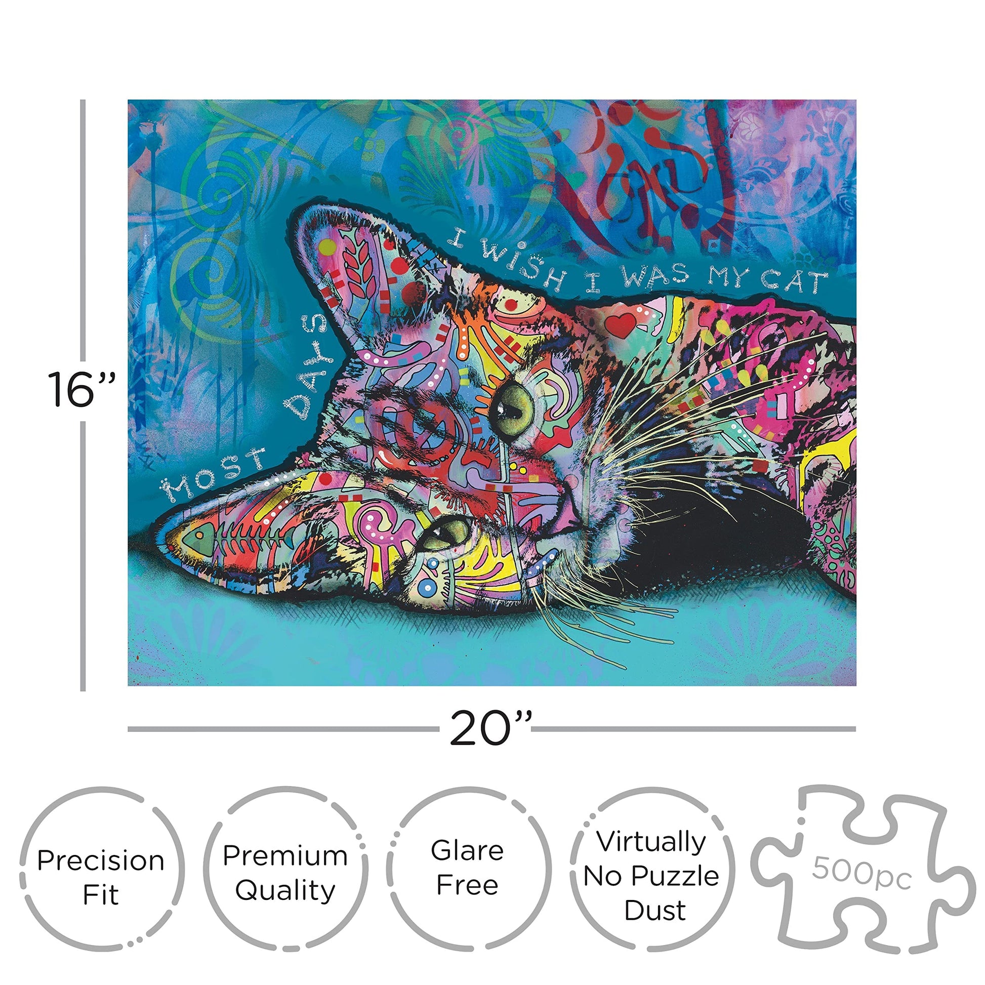 AQUARIUS Dean Russo Cat Puzzle (500 Piece Jigsaw Puzzle) - Glare Free - Precision Fit - Officially Licensed Dean Russo Merchandise & Collectibles - 16