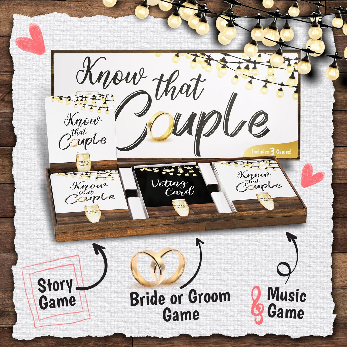 Know that Couple - Bridal Shower & Engagement Party Game 3-in-1 Wedding Celebration Game Fun Storytelling, Music Challenge & Who Knows The Couple Best