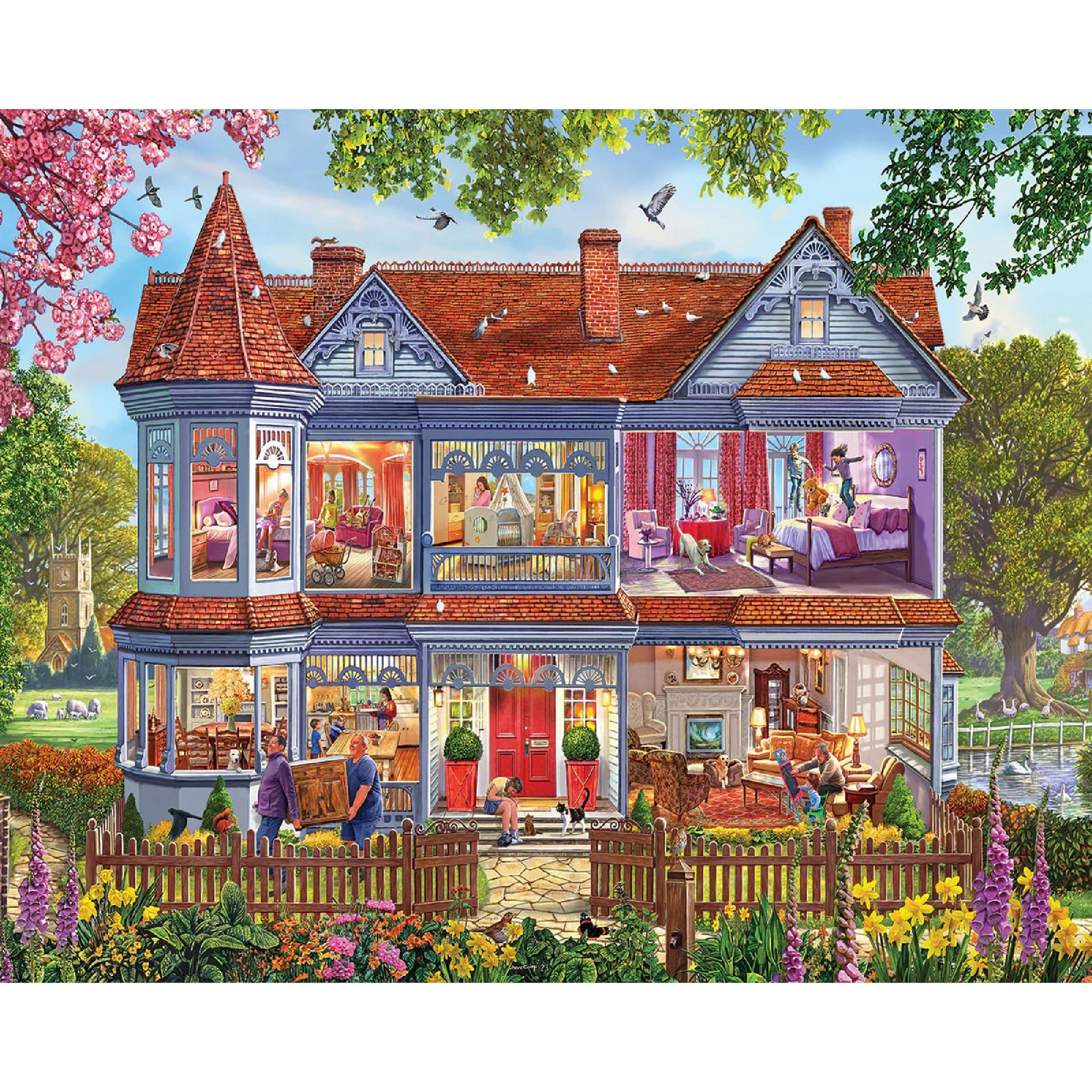 White Mountain 1000 Piece Jigsaw Puzzle Fun Colorful, Spring House