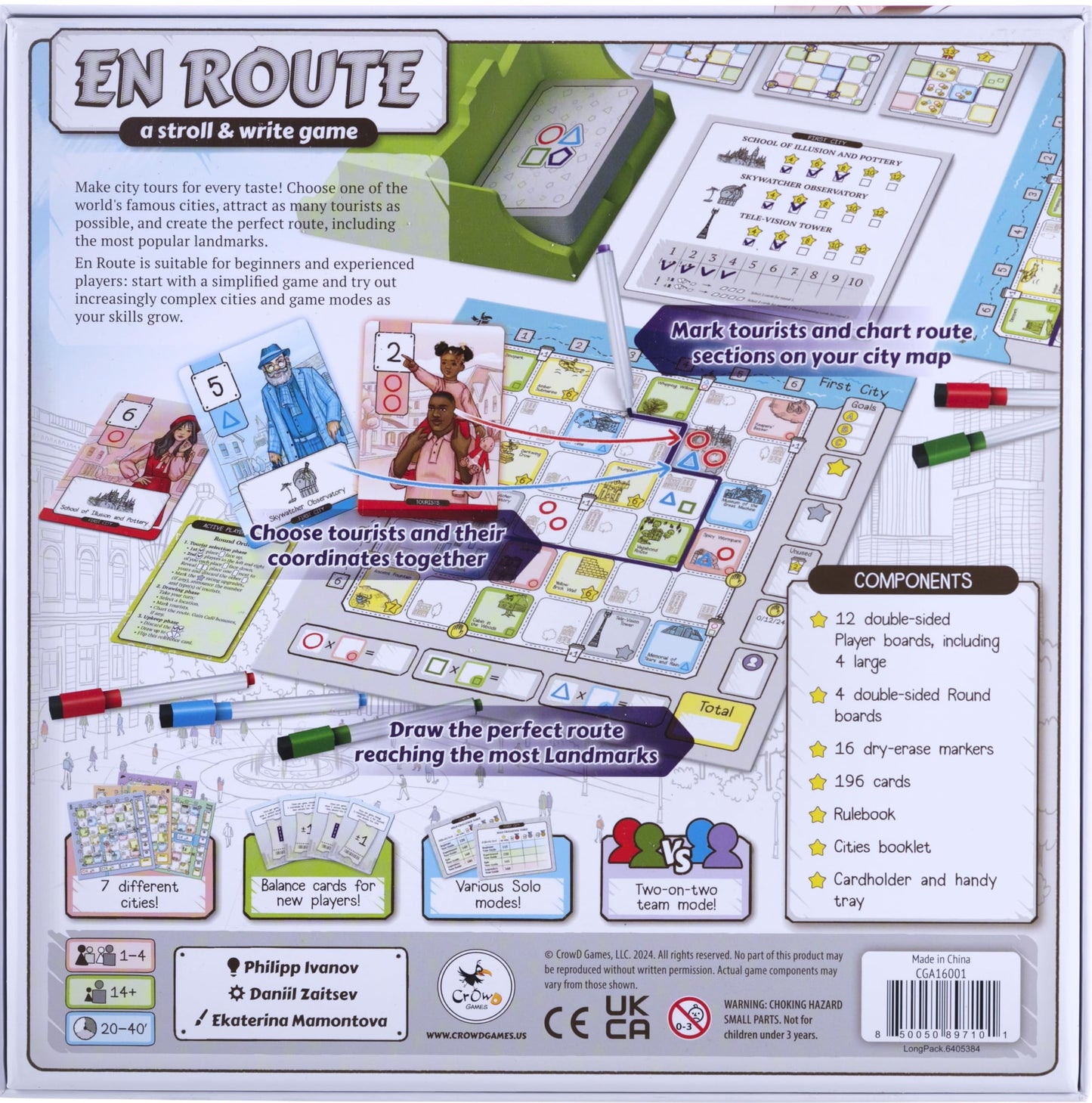 CrowD Games | En Route: A Stroll & Write Game | Flip and Write | Tourism | Route Building | for Adults and Families| Solo Mode Included | 1-4 Players