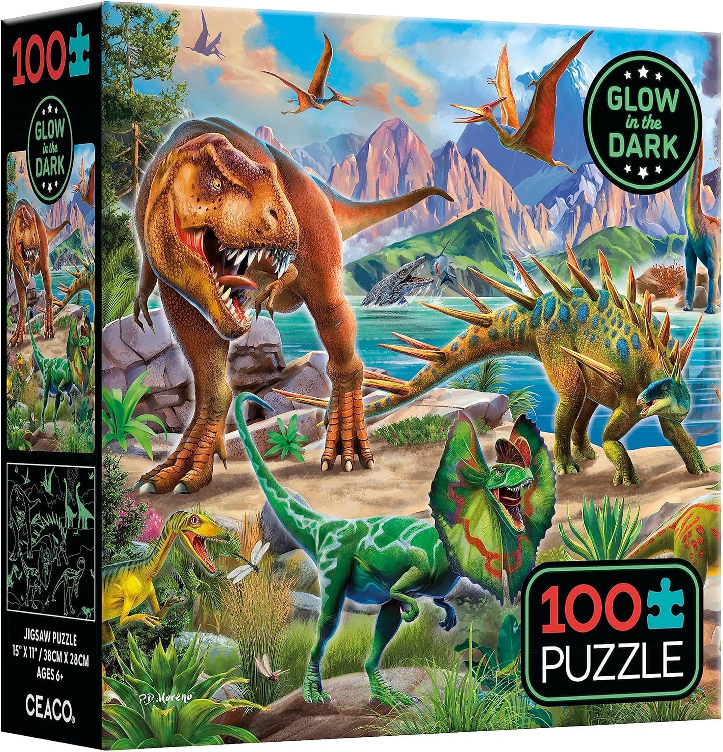 Ceaco - Glow in the Dark Dinoland - 100 Piece Jigsaw Puzzle Ages 6+