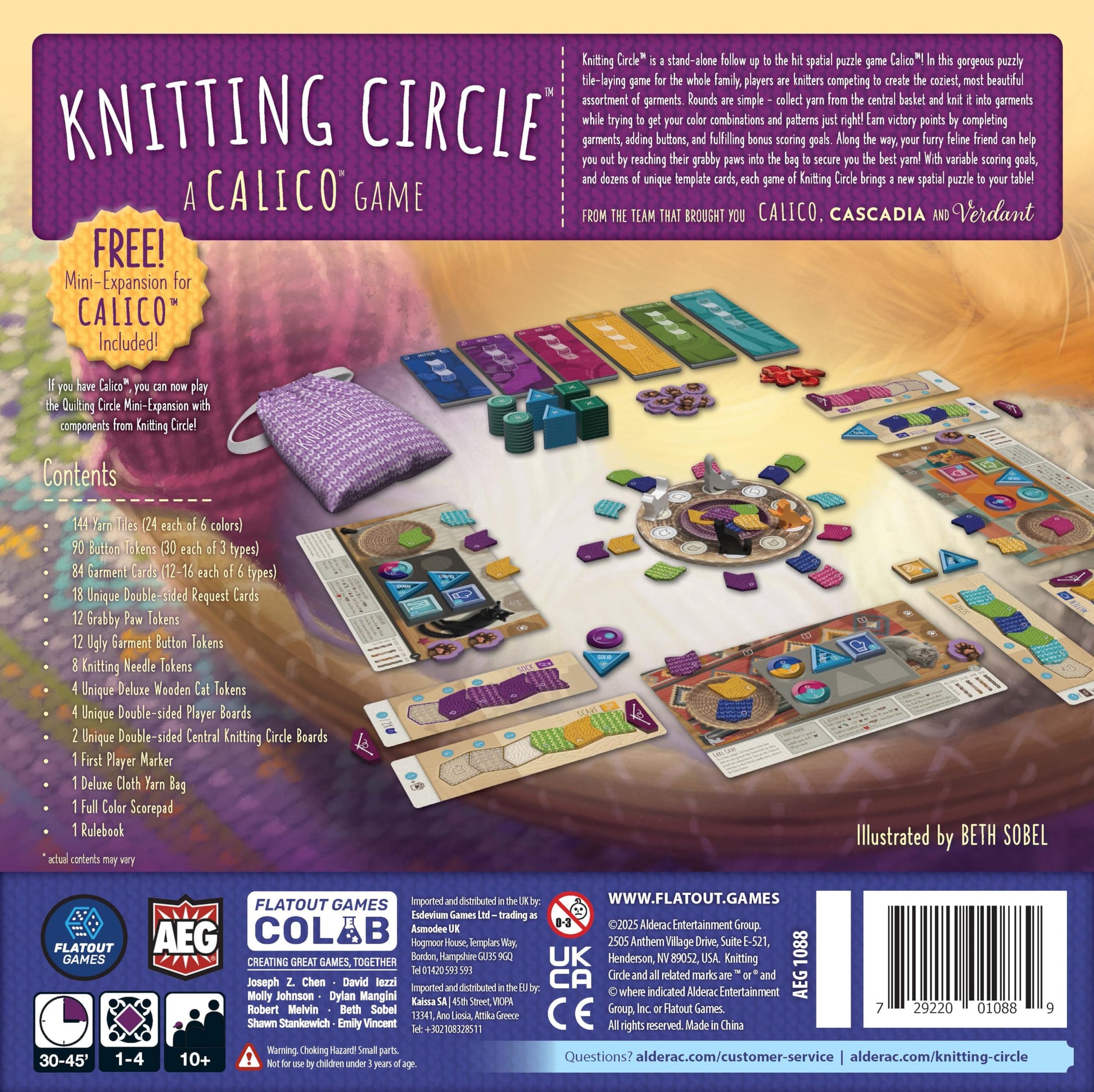 AEG & FlatOut Games | Knitting Circle - Follow-Up to the Award-Winning Puzzly Game Calico | Cats, Yarn, and Cozy Knits | Ages 10+ | 1-4 Players