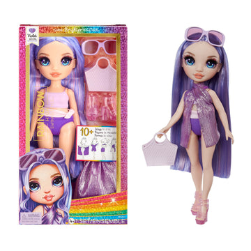 Rainbow High Swim & Style Violet, Purple 11" Fashion Doll with Shimmery Wrap to Style 10+ Ways, Removable Swimsuit, Sandals, Fun Play Accessories