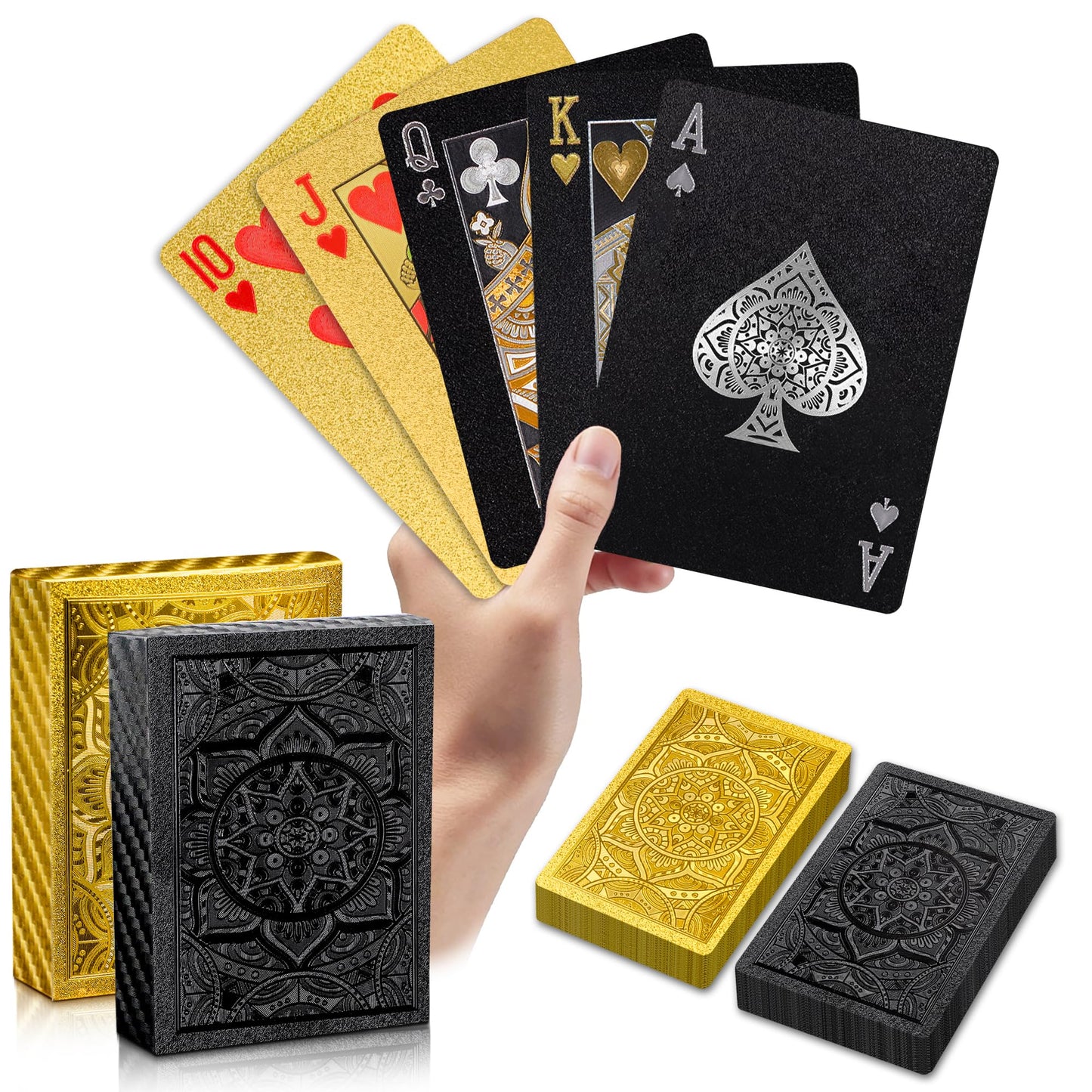 Playing Cards 2 Pack, Plastic Playing Cards Waterproof, Deck of Cards 2 Pack, Cool Black Palying Cards for Adults, Premium Standard Poker Card Set