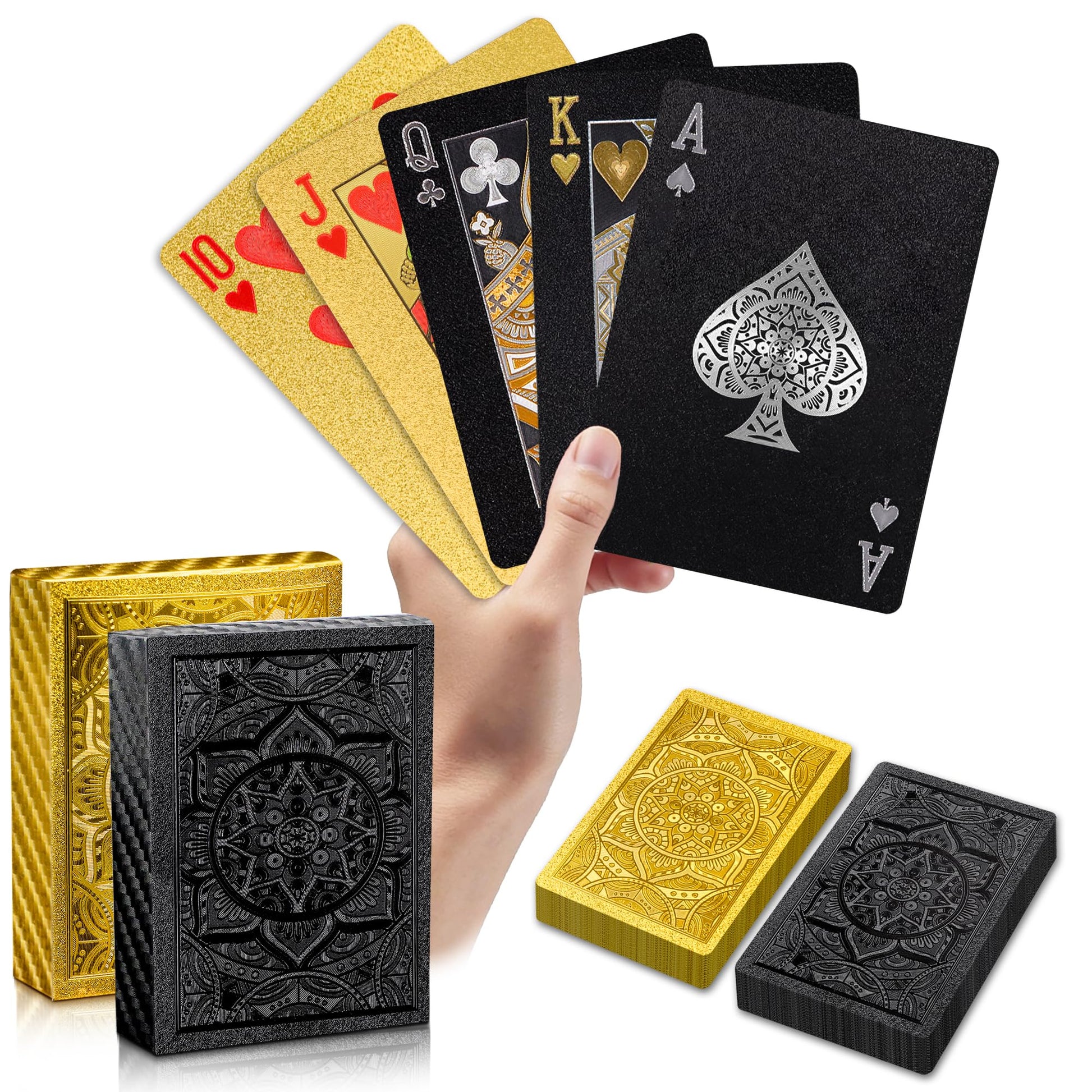 Playing Cards 2 Pack, Plastic Playing Cards Waterproof, Deck of Cards 2 Pack, Cool Black Palying Cards for Adults, Premium Standard Poker Card Set