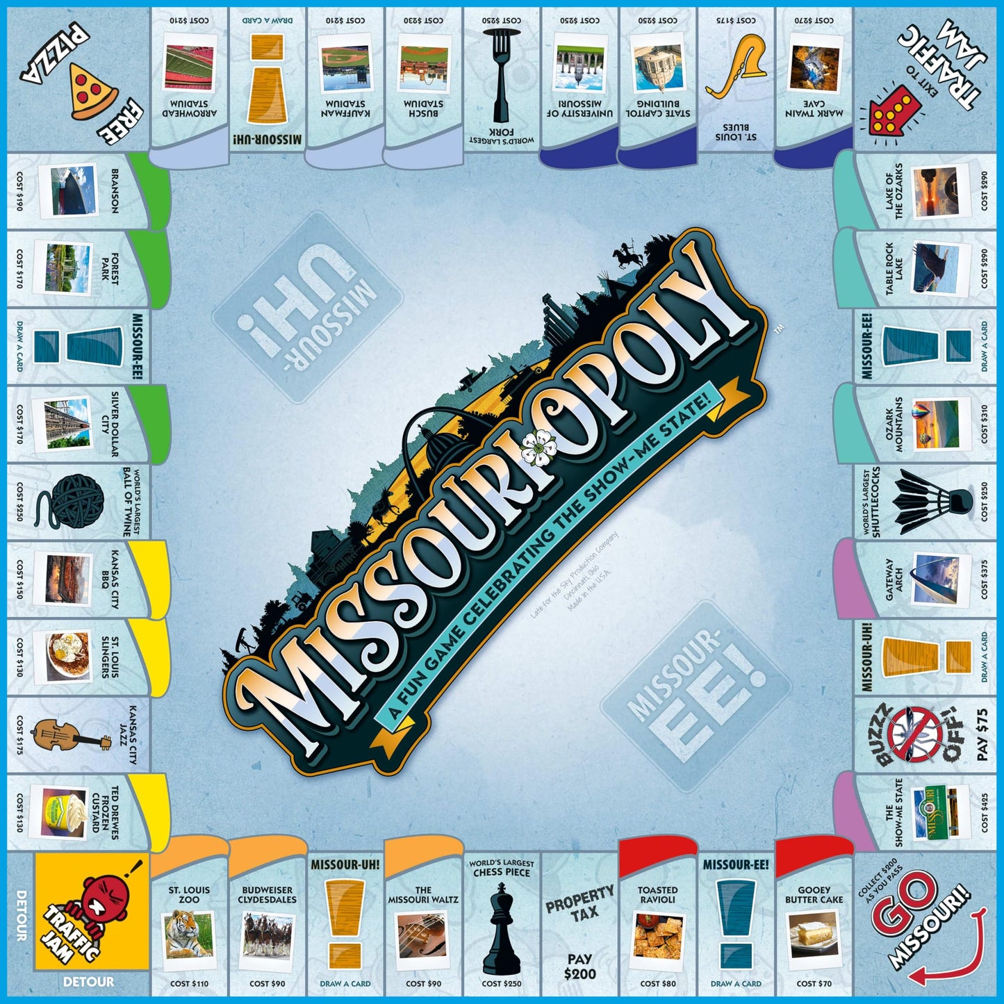 Late for The Sky Missouri-Opoly Family Board Game, State-Themed Property Trading Game for 2-6 Players, Ages 8+, Made in USA, Traditional or 1-Hour