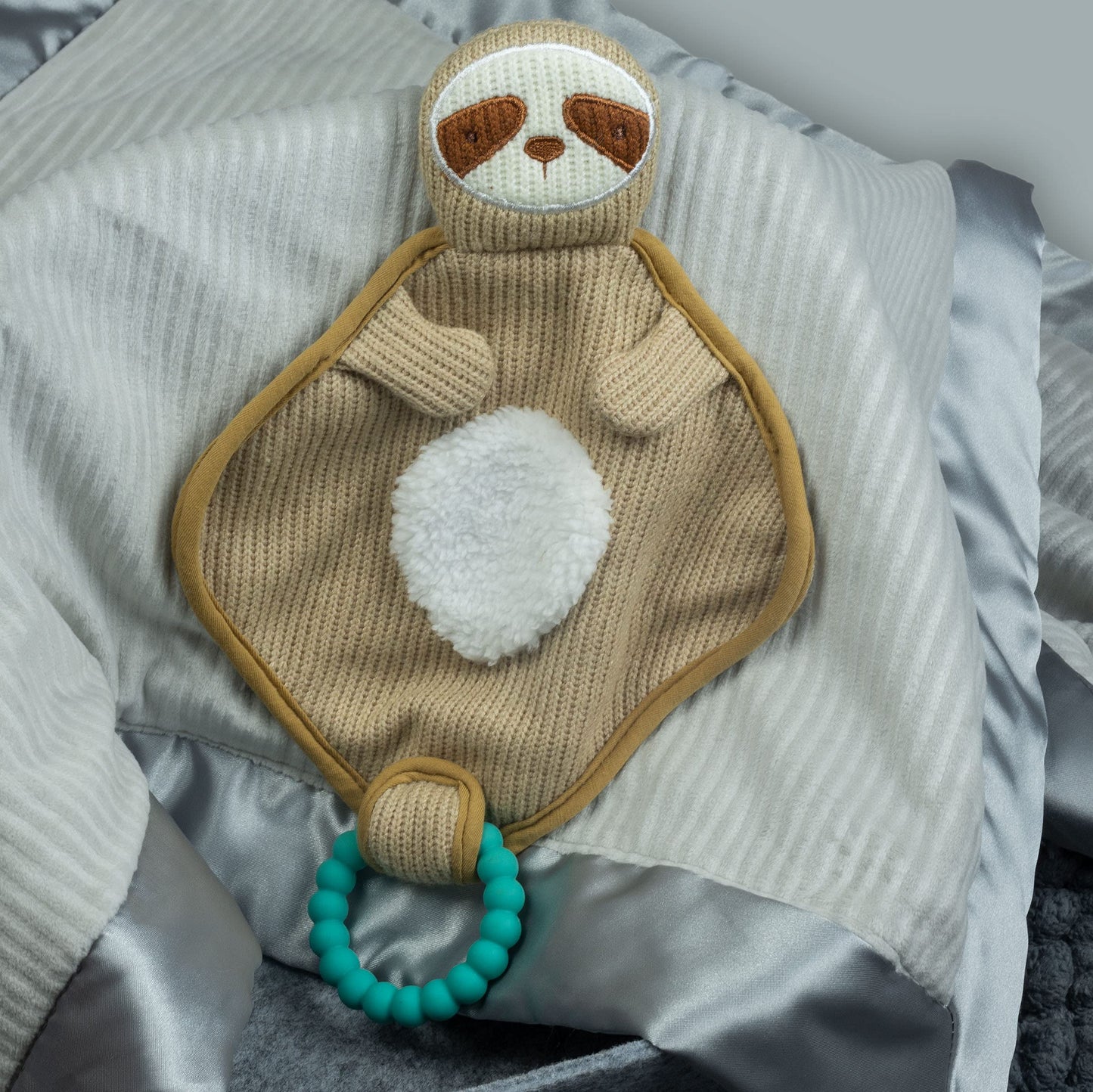 Mary Meyer Knitted Nursery Lovey with Silicone Teether, 10-Inches, Sloth