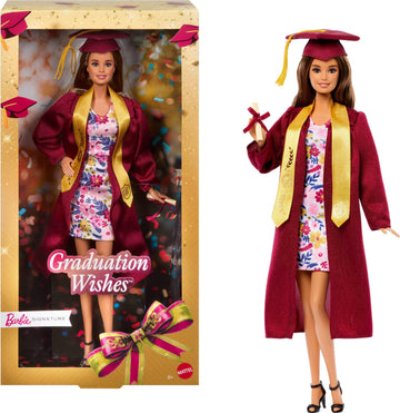 Barbie Signature Graduation Wishes Fashion Doll with Burgundy Robe & Tassel Cap, Collectible Toy in Giftable Packaging