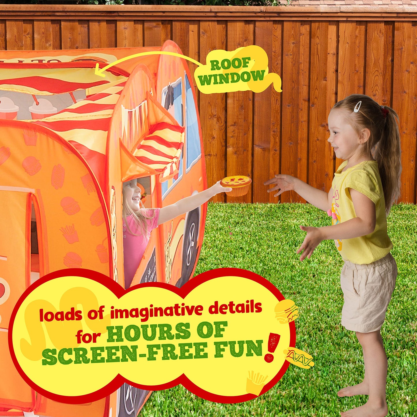 Kiddzery Food Truck Play Tent - 54 Pc. Food Set Pop Up Playhouse - Pretend Play Toys for Toddlers - Ball Pit Playset - Indoor & Outdoor Toy Tents