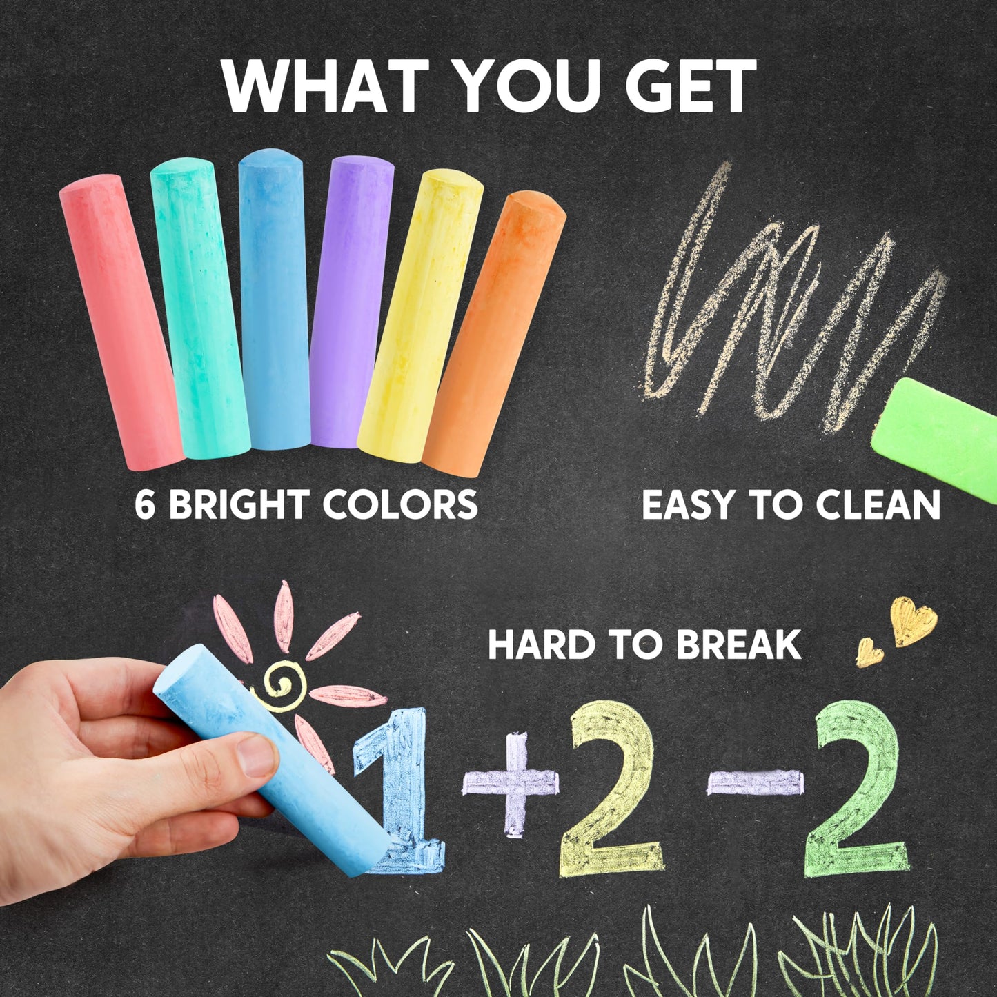 JOYIN 24 PCS Washable Sidewalk Chalks Set Non-Toxic Jumbo Chalk for Schools, Outdoor Art Play, Paint on Chalkboard, Blackboard and Playground (6