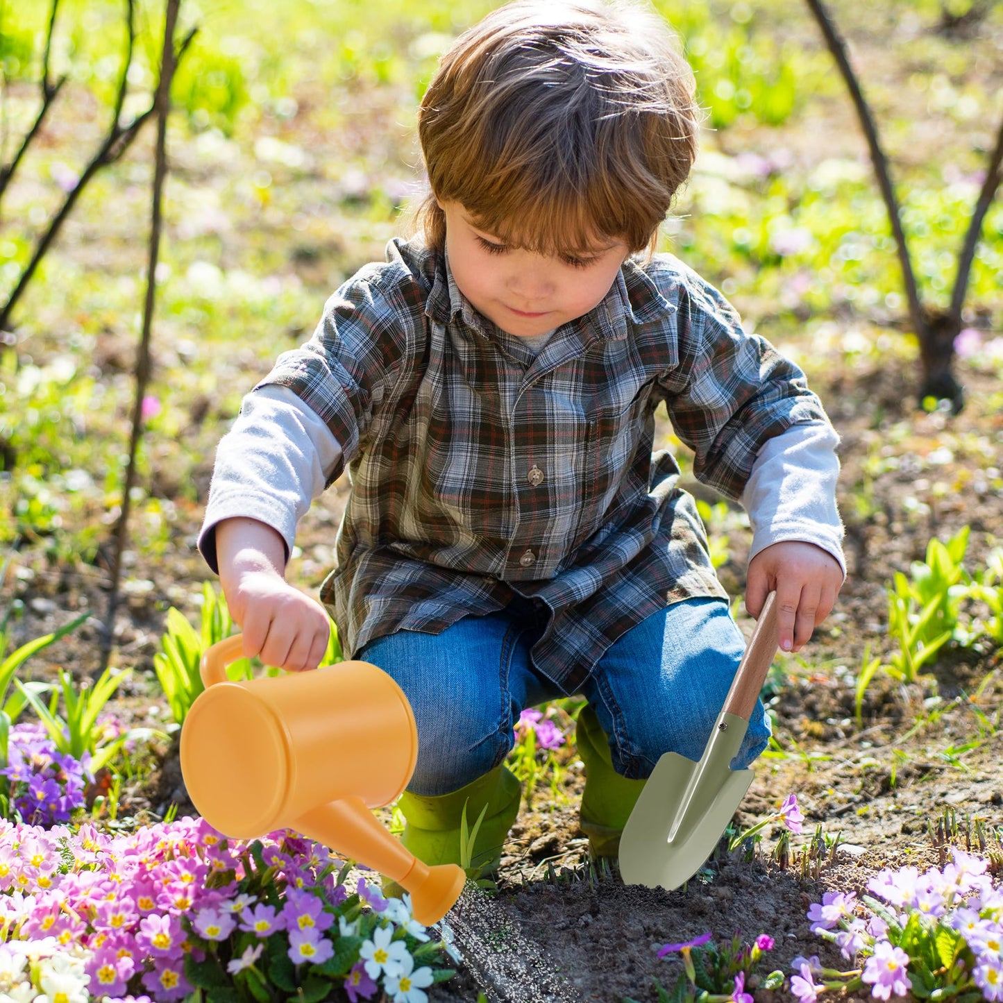 ROBOTIME Kids Gardening Tools, 17 PCS Toddler Gardening Set, Children's Gardening Tools, Metal Kids Gardening Set All in One Kit, Gardening Tools
